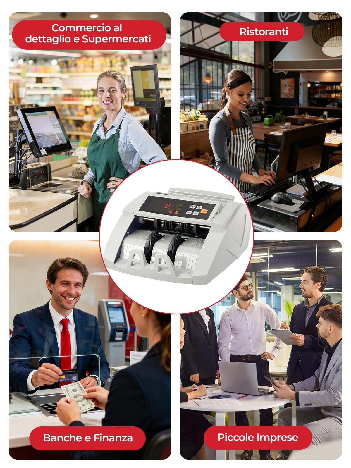 FOHERE Macchina conta Banconote, Macchina conta Soldi Professionale con Rilevamento Falsi UV/MG/IR/DD, 1100 Banconote al Minuto, Display LCD, Modalità Valore e Lotto per Negozi, Banche e Ristoranti