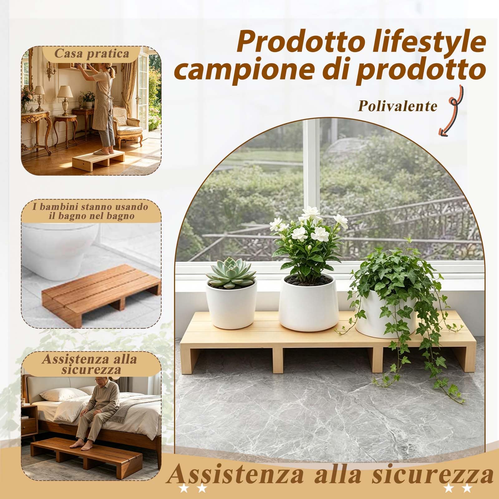 Sgabello in legno massello,Poggiapiedi sotto La Scrivania, per letti alti di altezza con fondo antiscivolo, nessun montaggio richiesto, per interni ed esterni.