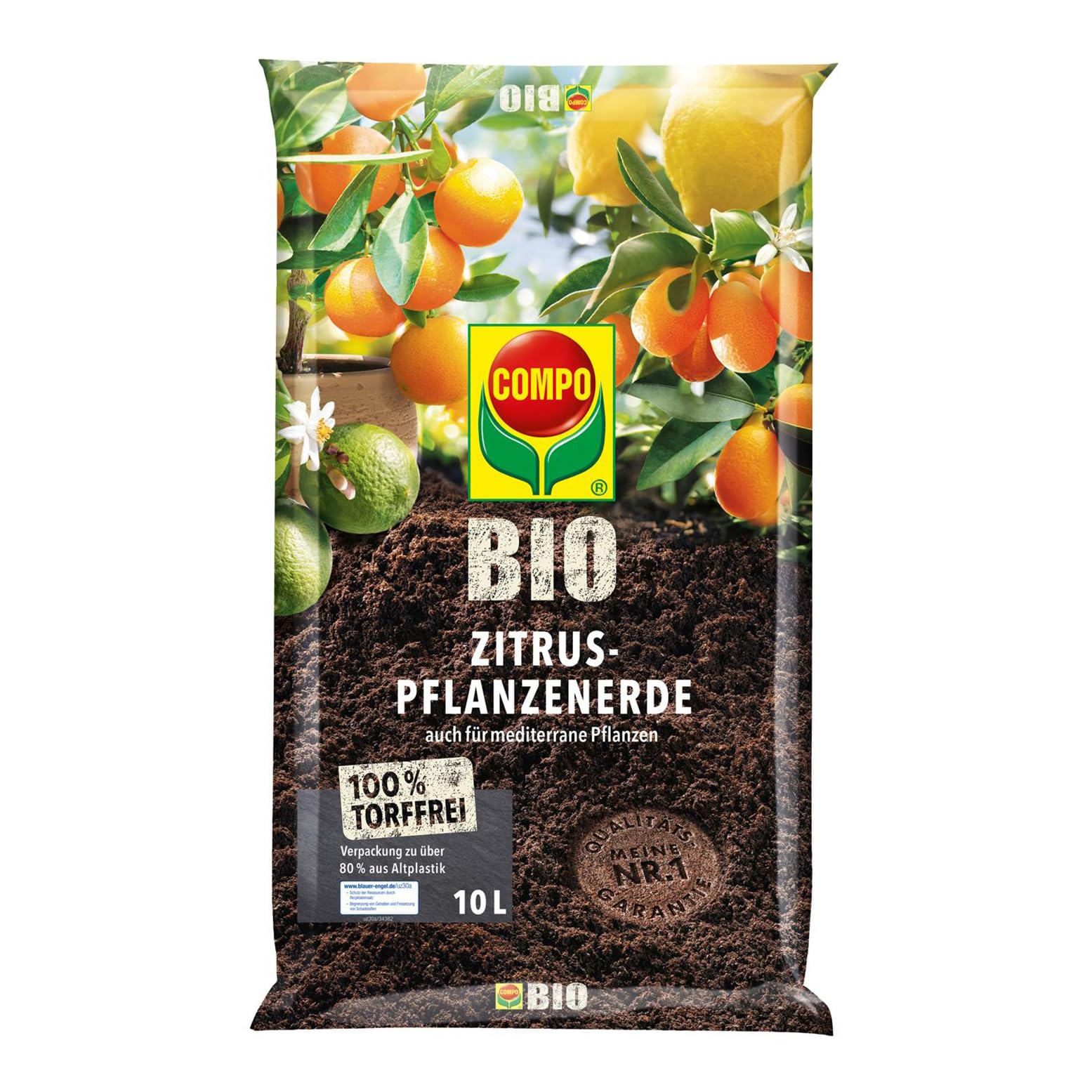 COMPO BIO Zitruspflanzenerde, Erde auch für mediterrane Pflanzen geeignet, Torffrei, 10 Liter, Unzutreffend