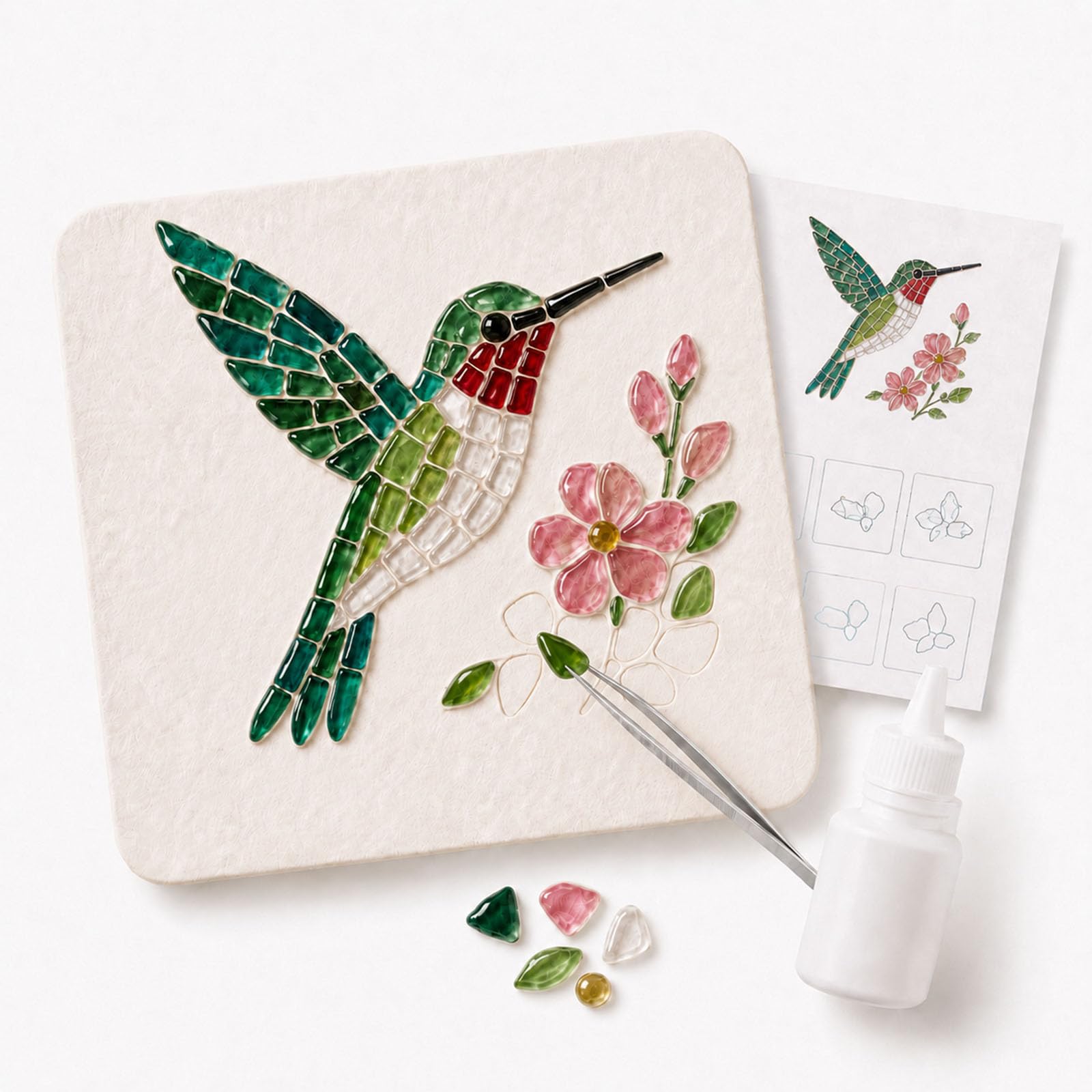 Jeeeun Sea Glass Art Kit for Adults, DIY Mosaic Craft, 4‑Inch Board (#I)