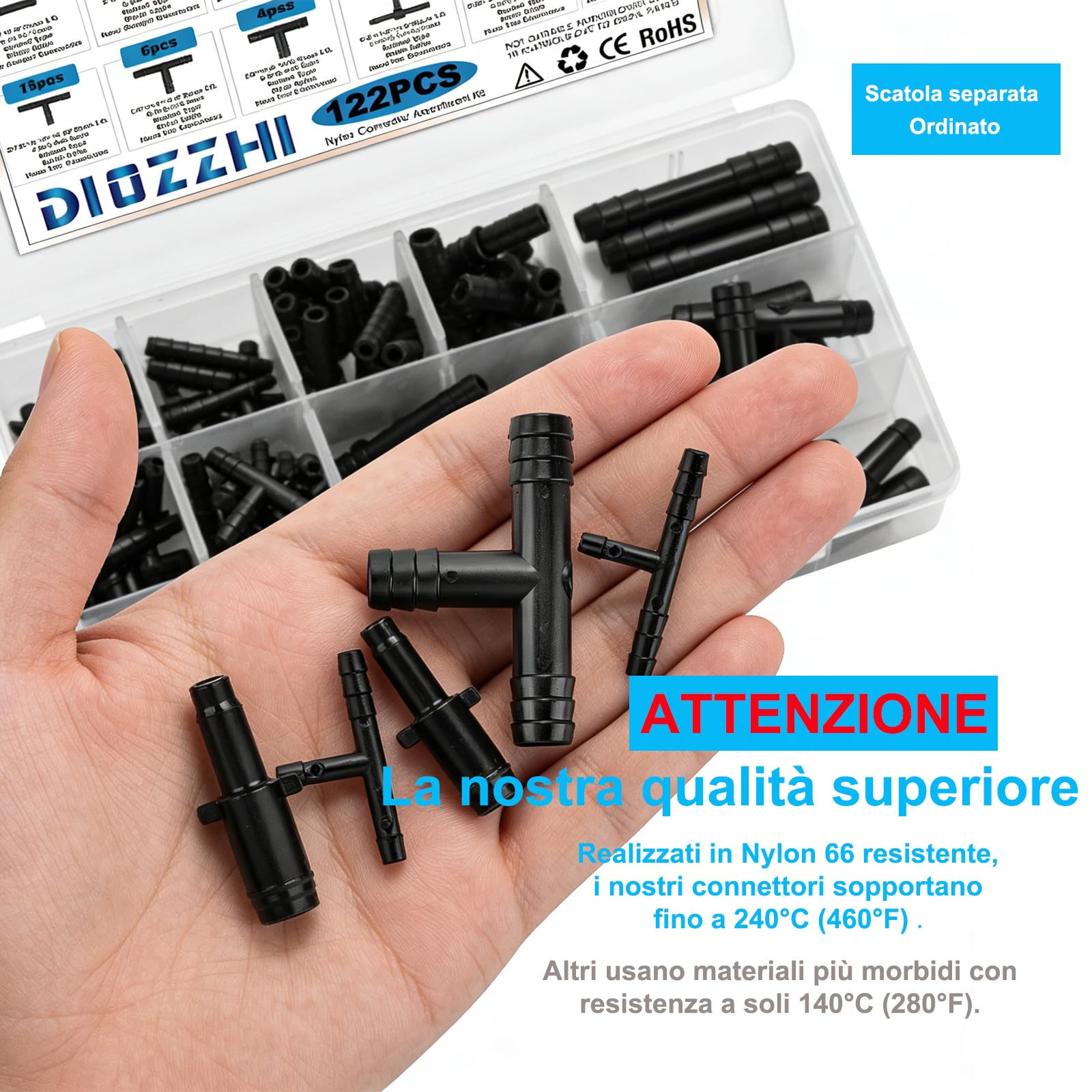 Kit assortito connettori per vuoto spinato auto 122 pezzi 12 misure nero