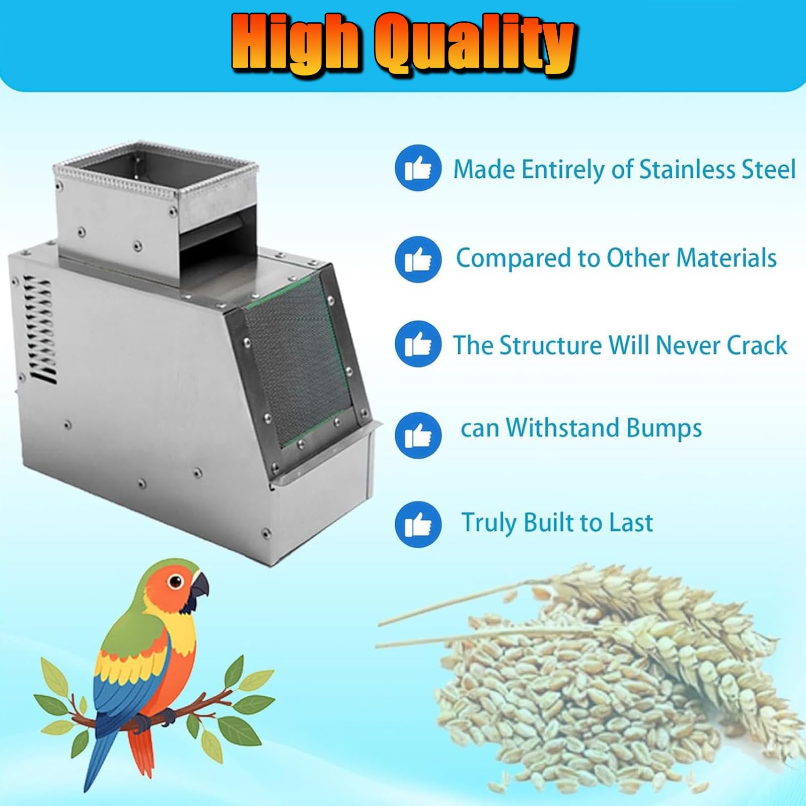 Máquina Limpiadora de Semillas para Aves, Separador de Cáscaras de Alimento para Aves con Ventilador de Velocidad Ajustable, Máquina Aventadora de Cereales de 30–40 kg/h, Clasificadora de Granos
