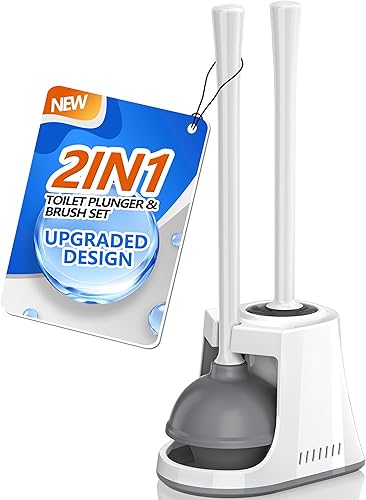 LOVLOY Juego de émbolo y cepillo de inodoro, cepillo de cuenco y émbolo de inodoro resistente con soporte ventilado, combo de cepillo de inodoro 2