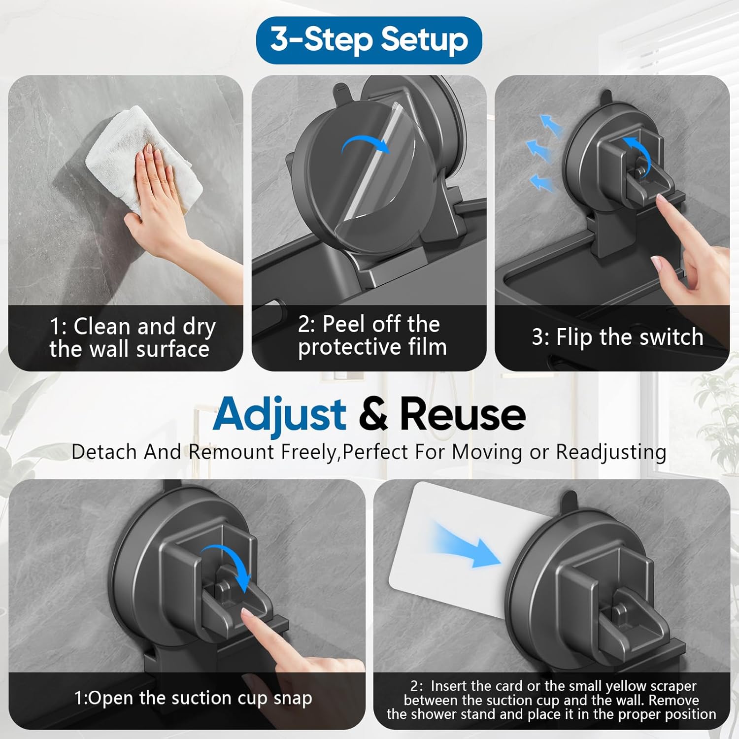 Upgraded Suction Cup Shower Caddy,Extremely Strong Suction Power,Removable Shower Corner Shelf Suction Cup,No Drilling Rust Proof Aluminum Corner Shower Caddy Suction Cup (2-Pack,Gray)