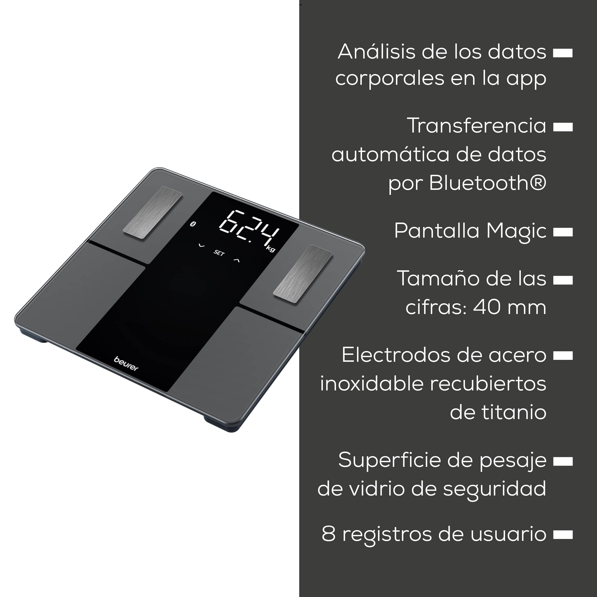 Beurer BF 500 báscula de baño digital con Bluetooth y aplicación, con medición de grasa corporal, porcentaje muscular, necesidad calórica, etc. transferencia de datos a Apple Health y otros