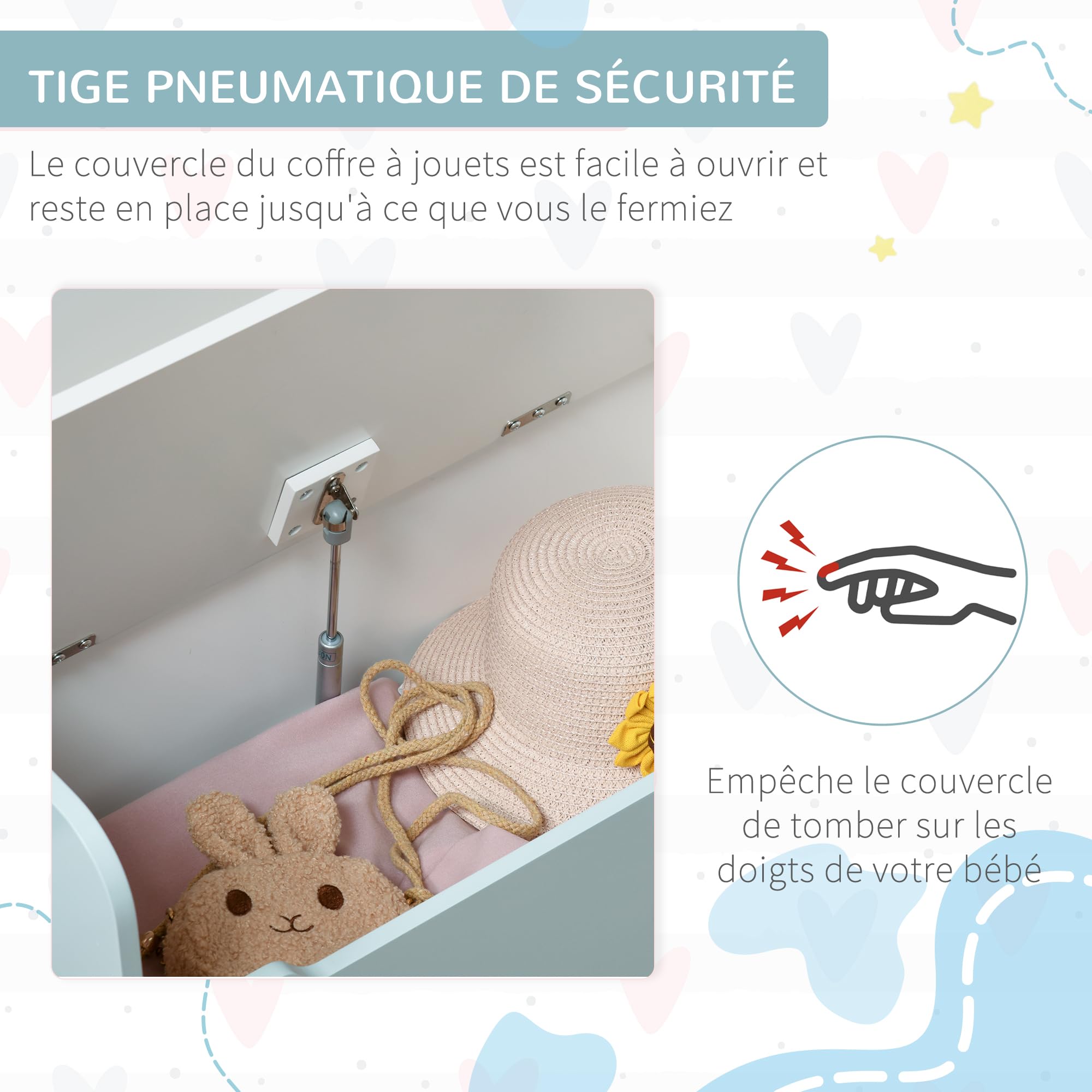 HOMCOM Boîte de rangement avec couvercle coffre à jouet pour enfants en MDF avec tige