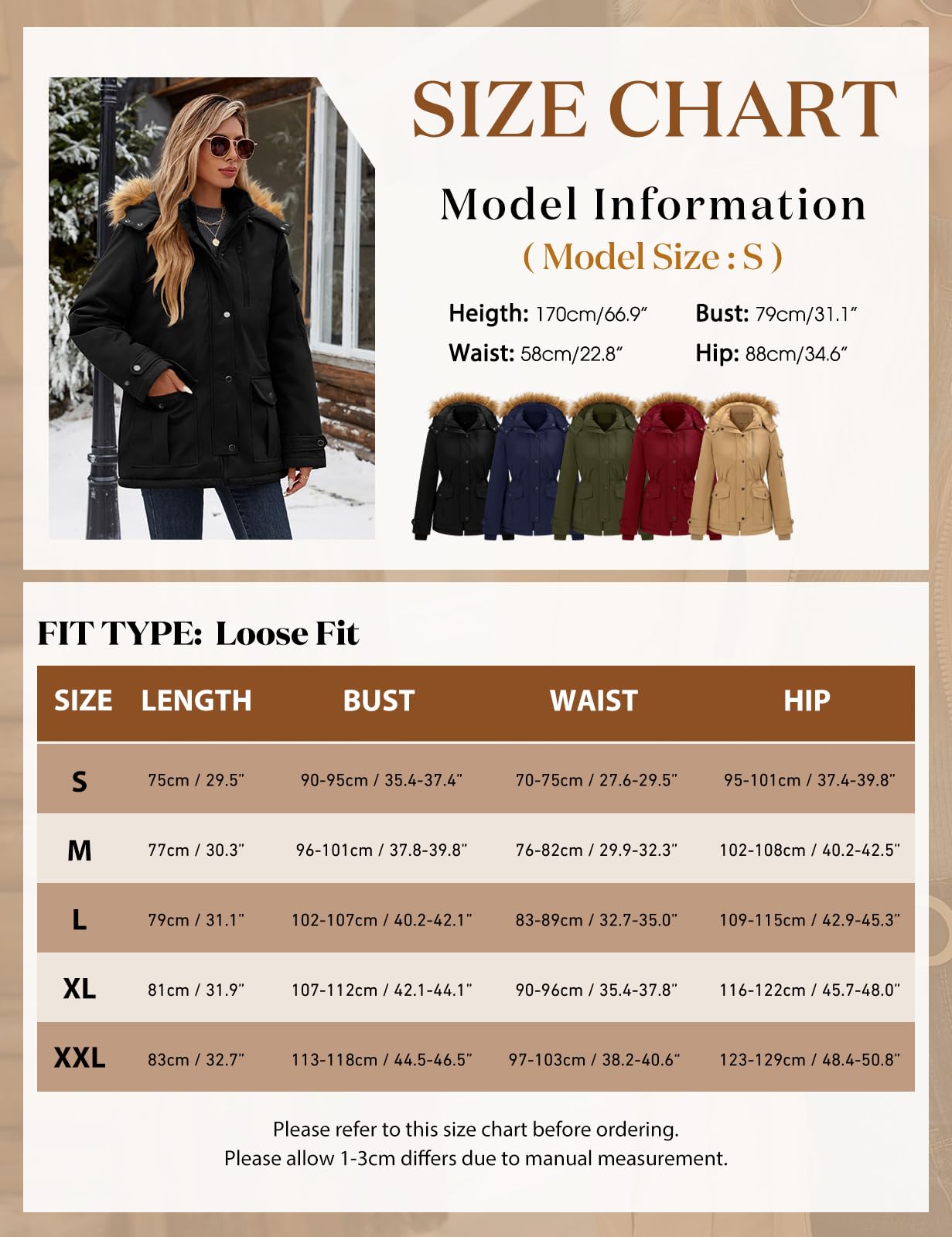 heekpek Abrigo Mujer Invierno Parka Impermeable Cortaviento Abrigo de Invierno Cálido Chaqueta Larga Mujer con Capucha Desmontable y Múltiples Bolsillos