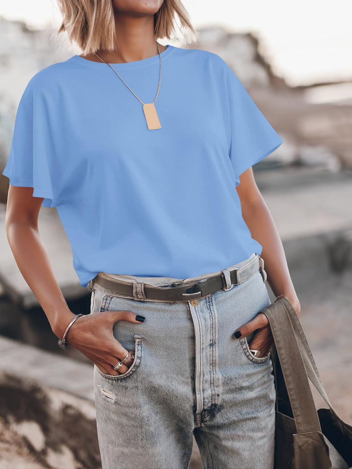 Tankaneo Womens Batwing Short Sleeve T Shirts Summer Casual Flowy Crew Neck Tops Loose Fit Boxy Basic Tees - Image 5