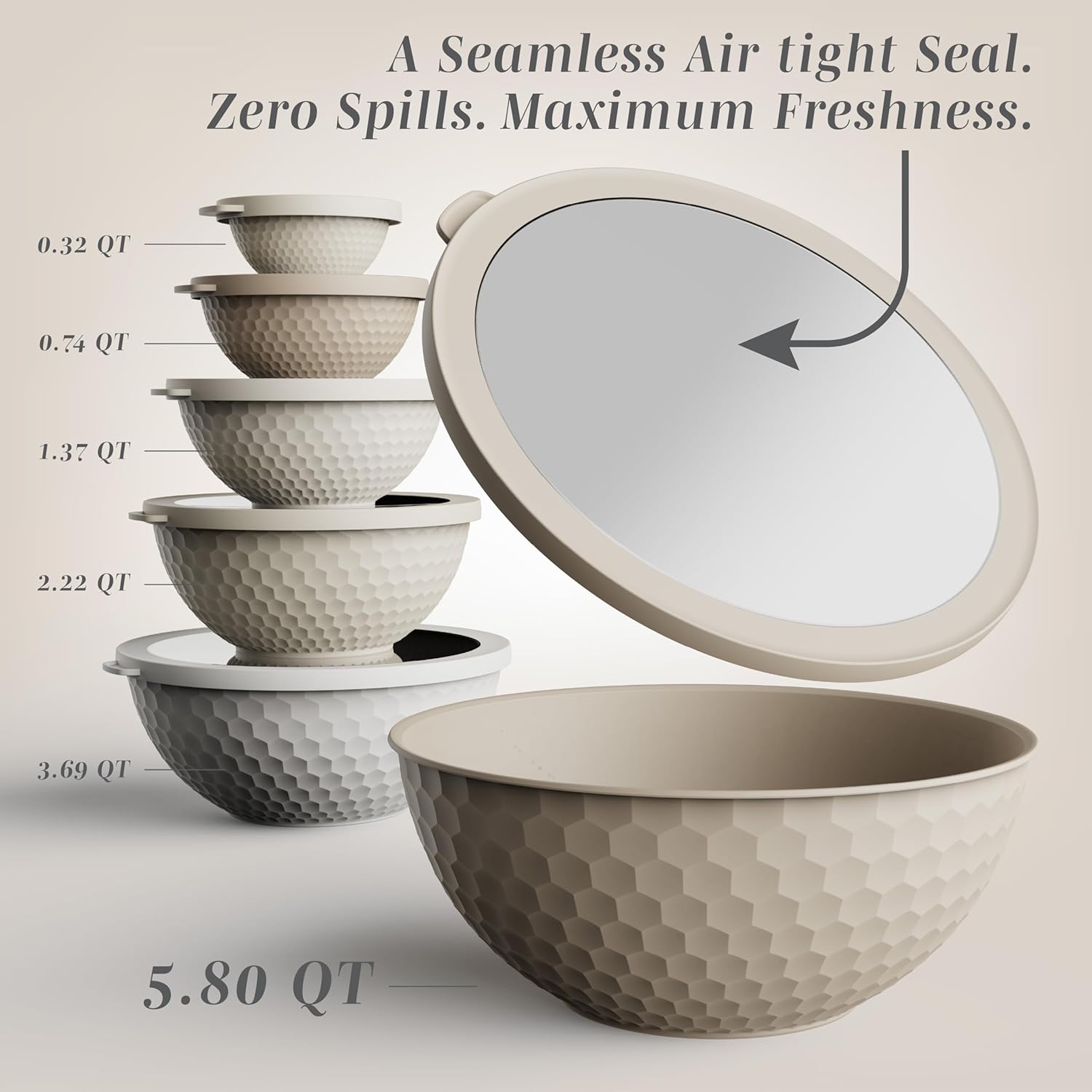 COOK WITH COLOR Mixing Bowls with Lids - 12 Piece Plastic Nesting Bowls Set includes 6 Prep Bowls and 6 Lids, Non Slip Bottom and Embossed Design - Microwave Safe (Brown) - Image 2