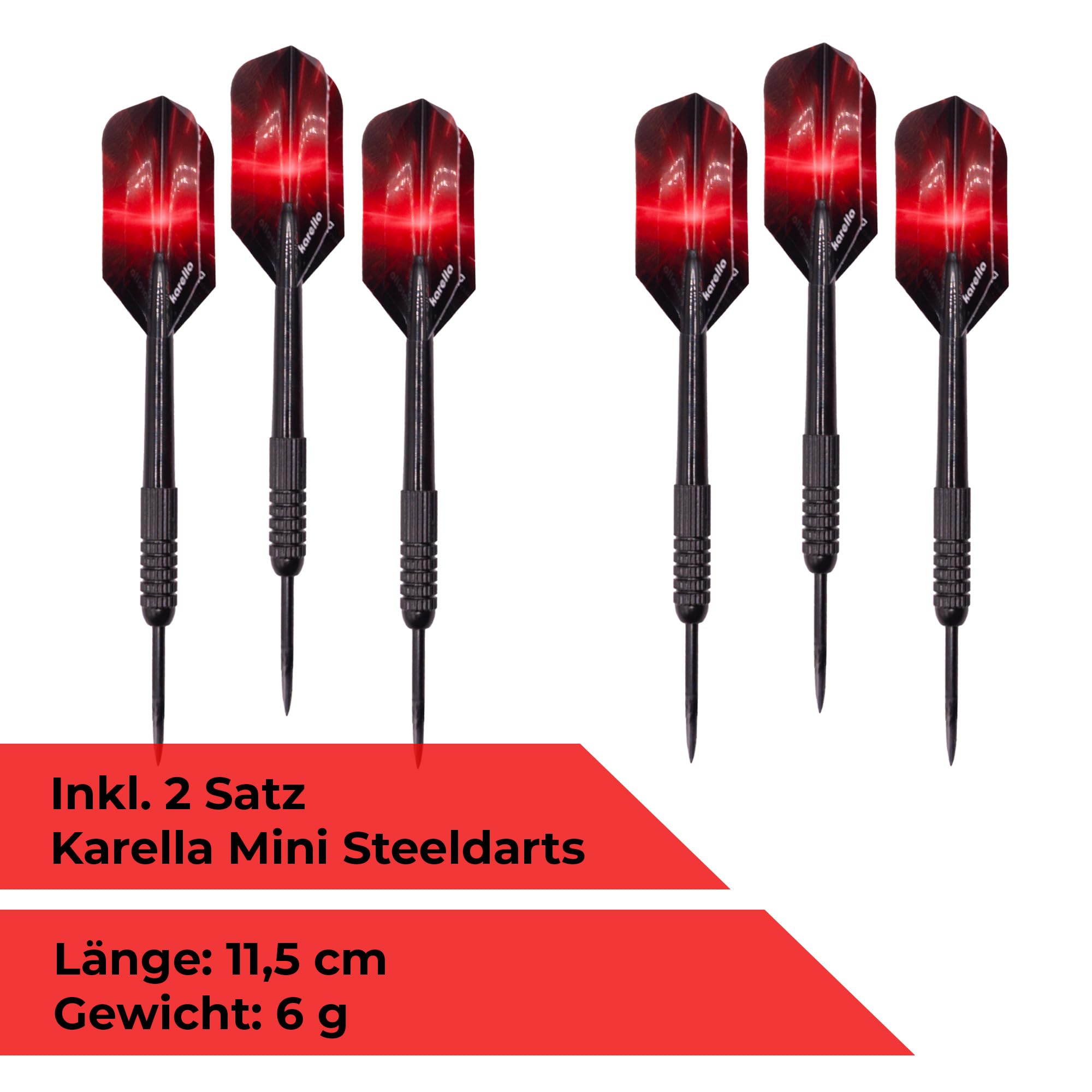 Karella Mini Dartboard Bulli, Miniatur Dartscheibe Ø 15 cm mit verstellbarem Metallständer, Set inkl. 6 Minidarts (Steel), für Zuhause, Schreibtisch, Deko, Geschenk