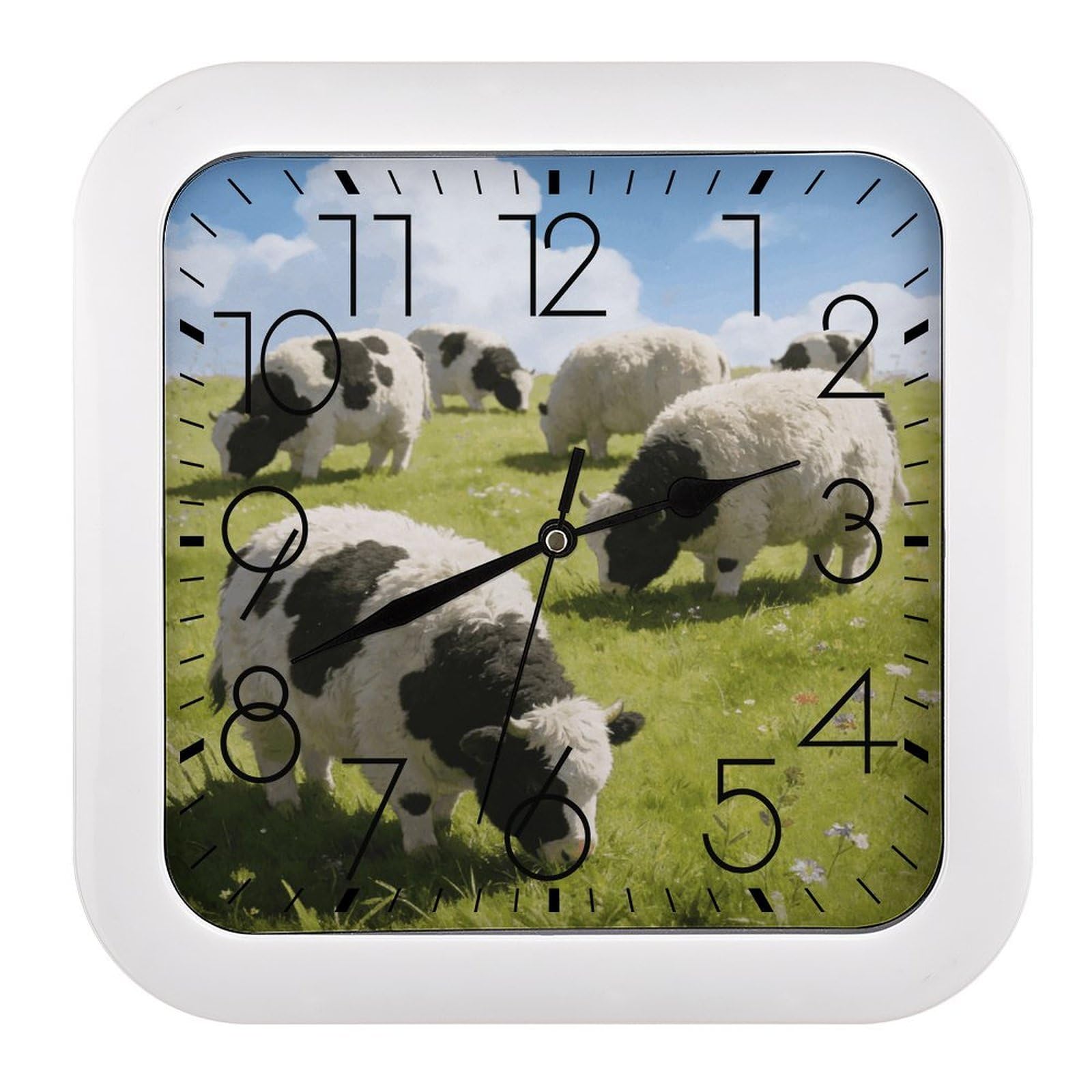 Fodpand Style Cute Cows Watercolor Wall Clock,Battery Operated Modern Retro Rounded Square Clock Clock For Bedroom Living Room Office Home Gym Porch Decor Indoor Outdoor 10.2 * 10.2In