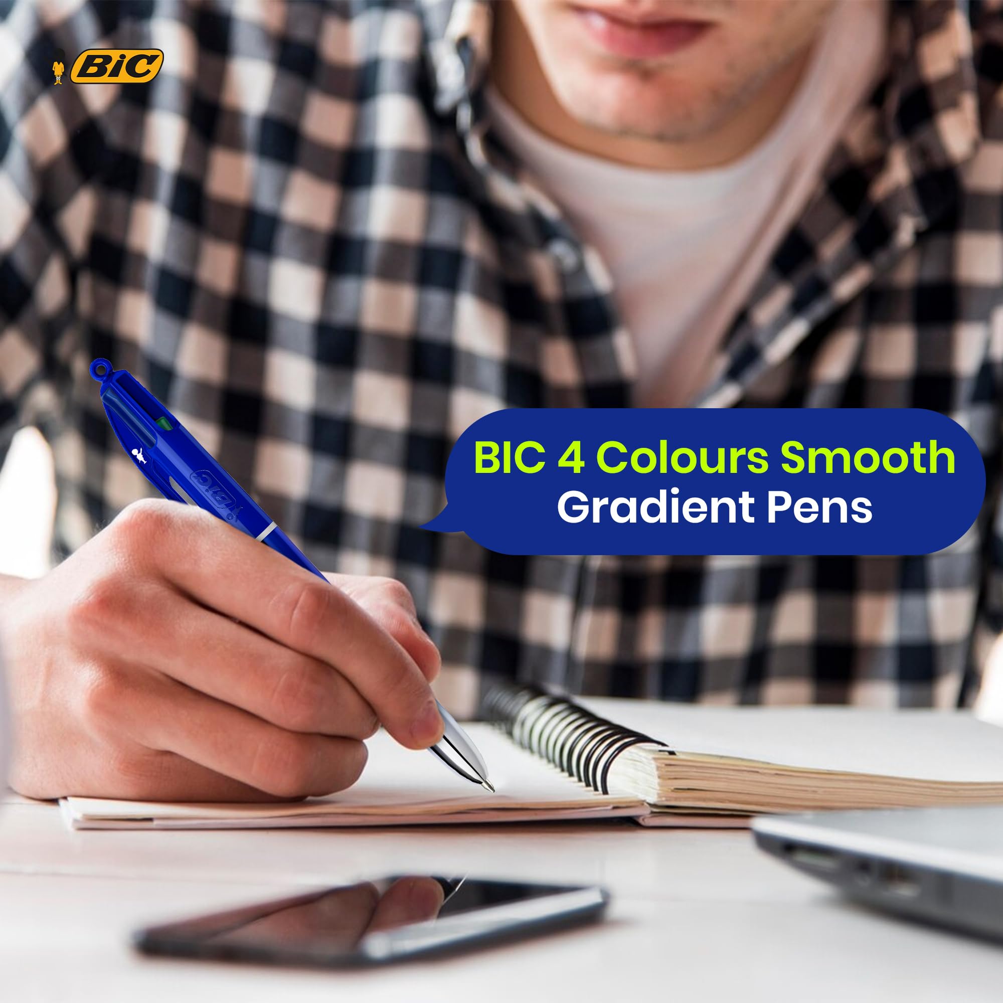 BIC Lot de 12 stylos à 4 couleurs lisses dégradées rétractables avec quatre encres vives assorties pour l'école, le bureau et le codage couleur