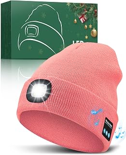 Bluetooth Beanie with Light, USB Rechargeable LED Headlamp Winter Hat, Christmas Stocking Stuffers Gifts for Men Women