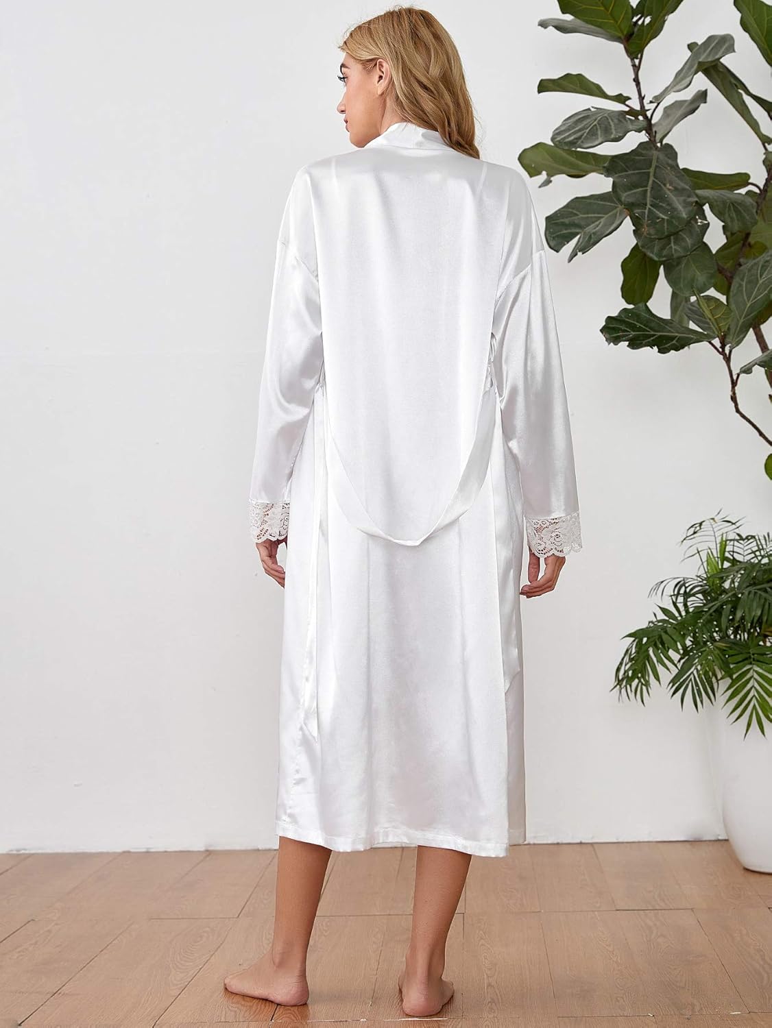 SOLY HUX Women's Lace Trim Satin Slip Dress Sleepwear Nightgowns with Belted Robe: Clothing, Shoes & Jewelry