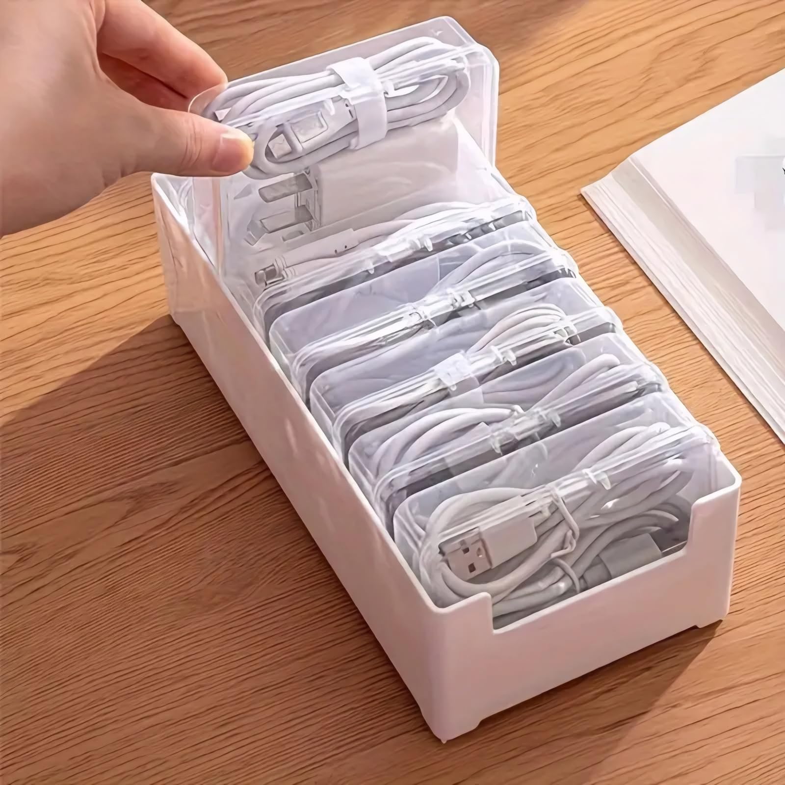 Kabel-Organizer-Aufbewahrungsbox mit 7 Kabelbindern, Schreibtisch-Kabel-Management-Box mit Schalter, Netzkabel-Organizer für Büro, Zuhause, Schreibtischzubehör, Aufbewahrung von Schreibwaren