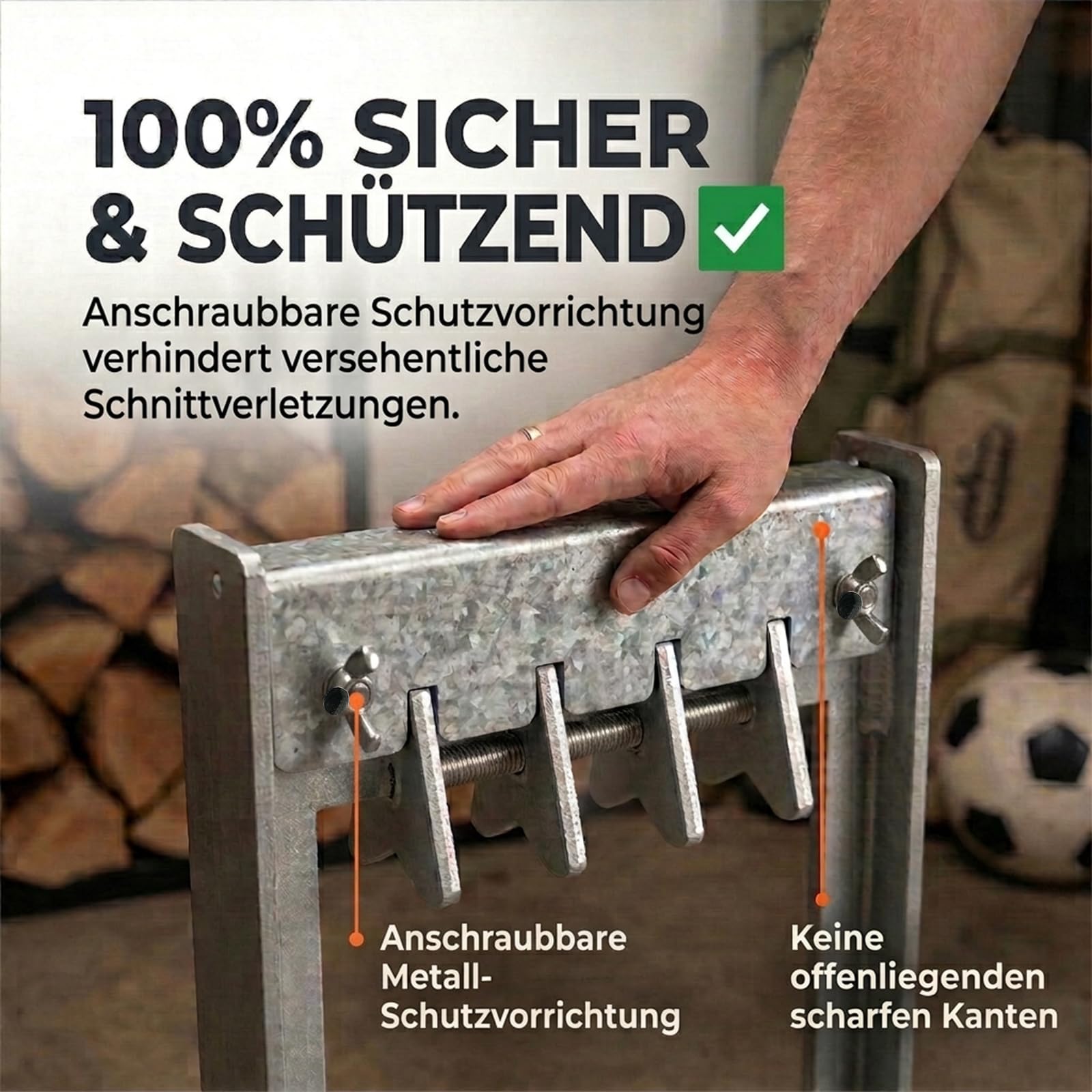 Manueller Holzspalter für Anzündholz mit Metall-Klingenschutz