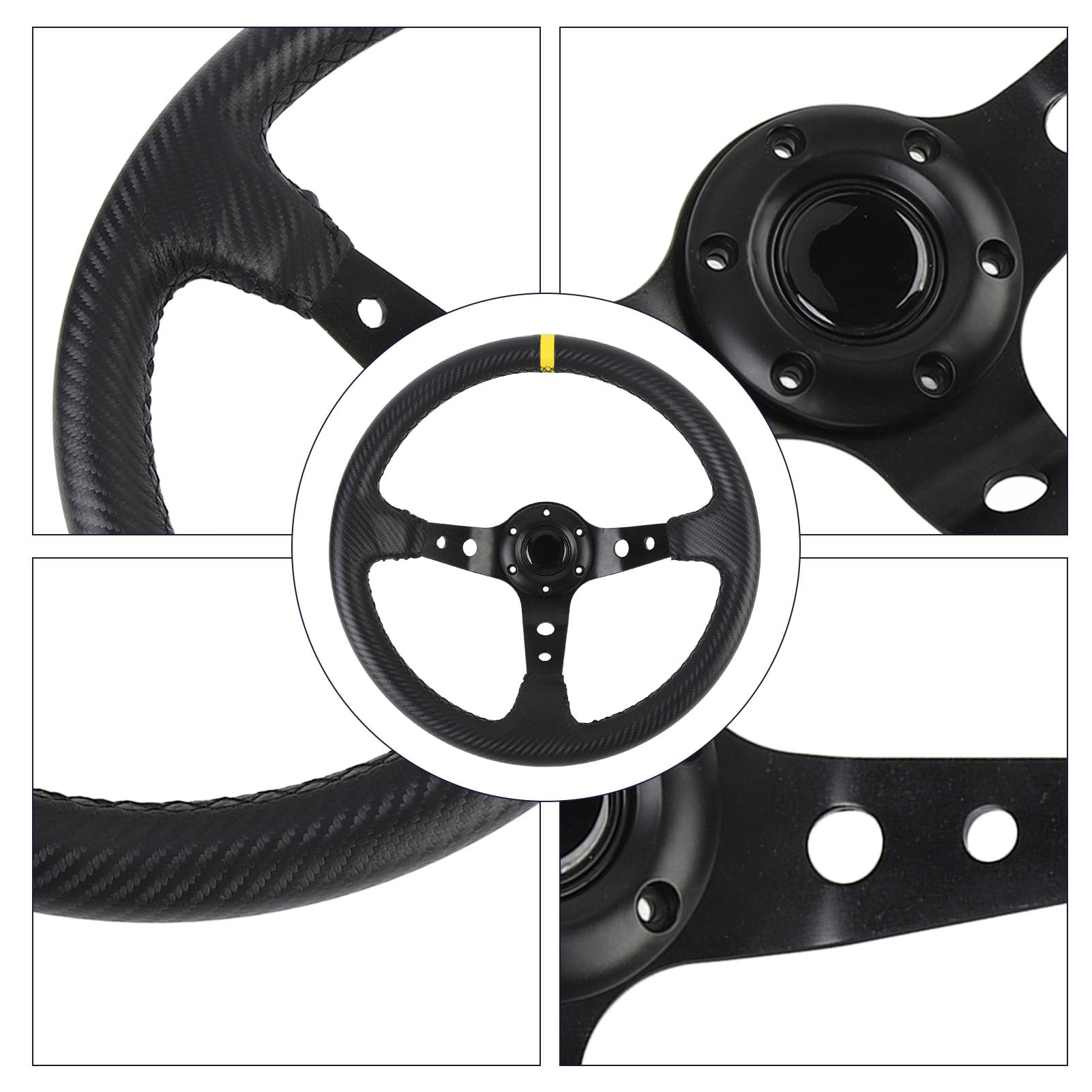 Greensen 14In Volante Per Drifting, Volante Auto Universale In Pelle Pu Con Telaio In Alluminio E Viti Di Montaggio, Adattatore A 6 Fori (Giallo)