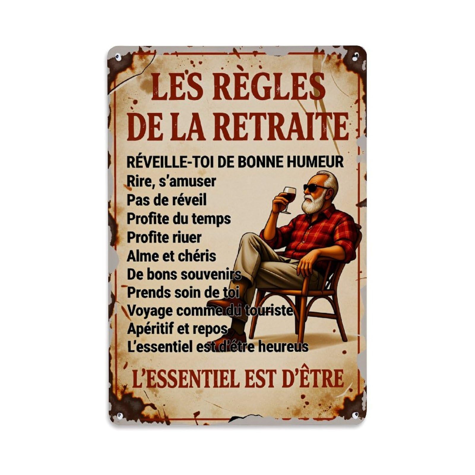 Lzwbntey Vintage Retirement Rules Man Wine Chair Metal Tin Sign Retro Wall Decor For Home Bar Garage Cafe, Indoor & Outdoor Decorative Metal Poster, 8X12 Inch