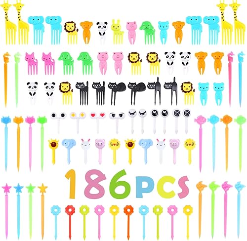 186 piezas de palillos de comida de animales para niños, divertidas púas Bento, lindos palillos de dientes de alimentos de frutas de dibujos