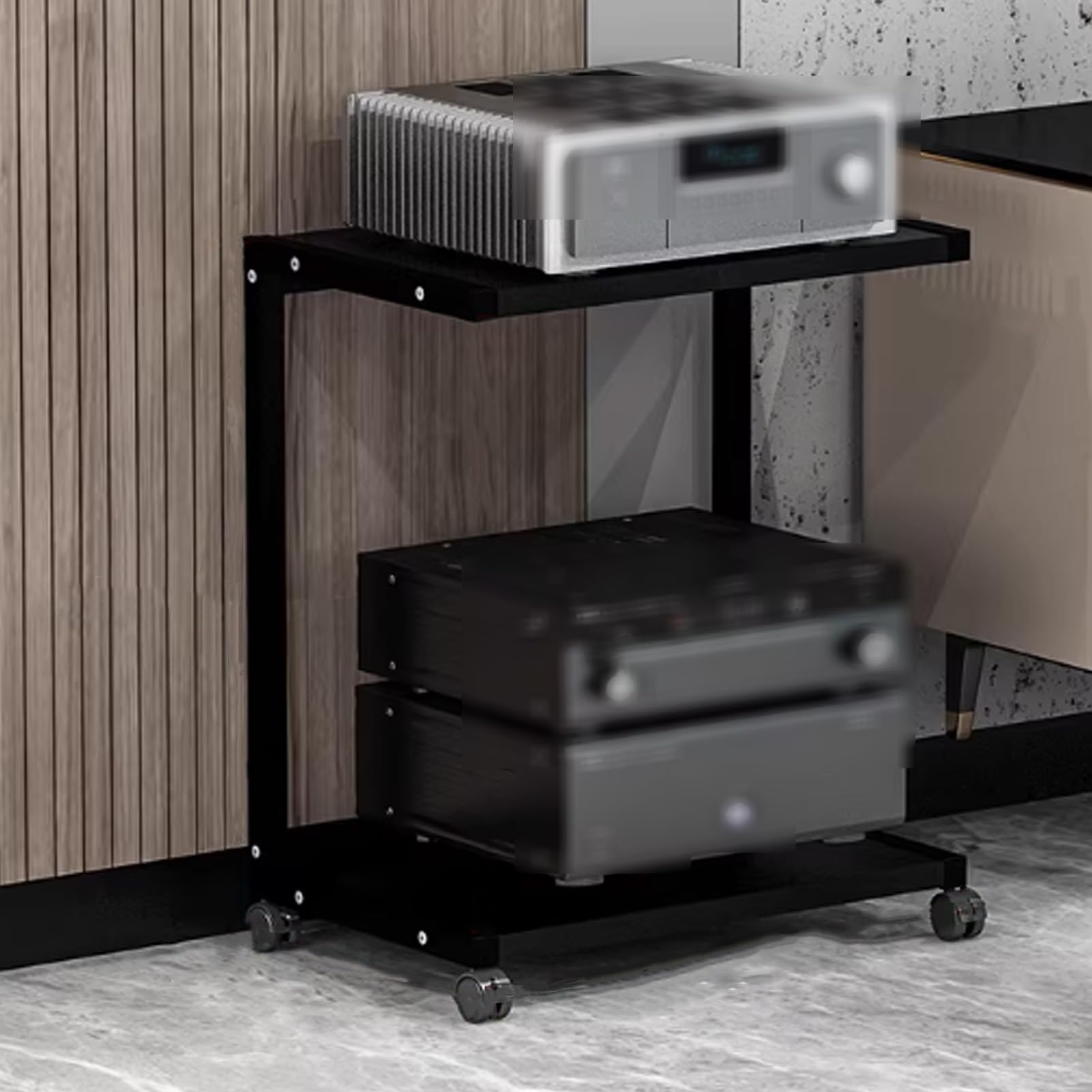 Meuble Hi-Fi blanc 45 cm pour fixer un amplificateur et déplacer vos appareils