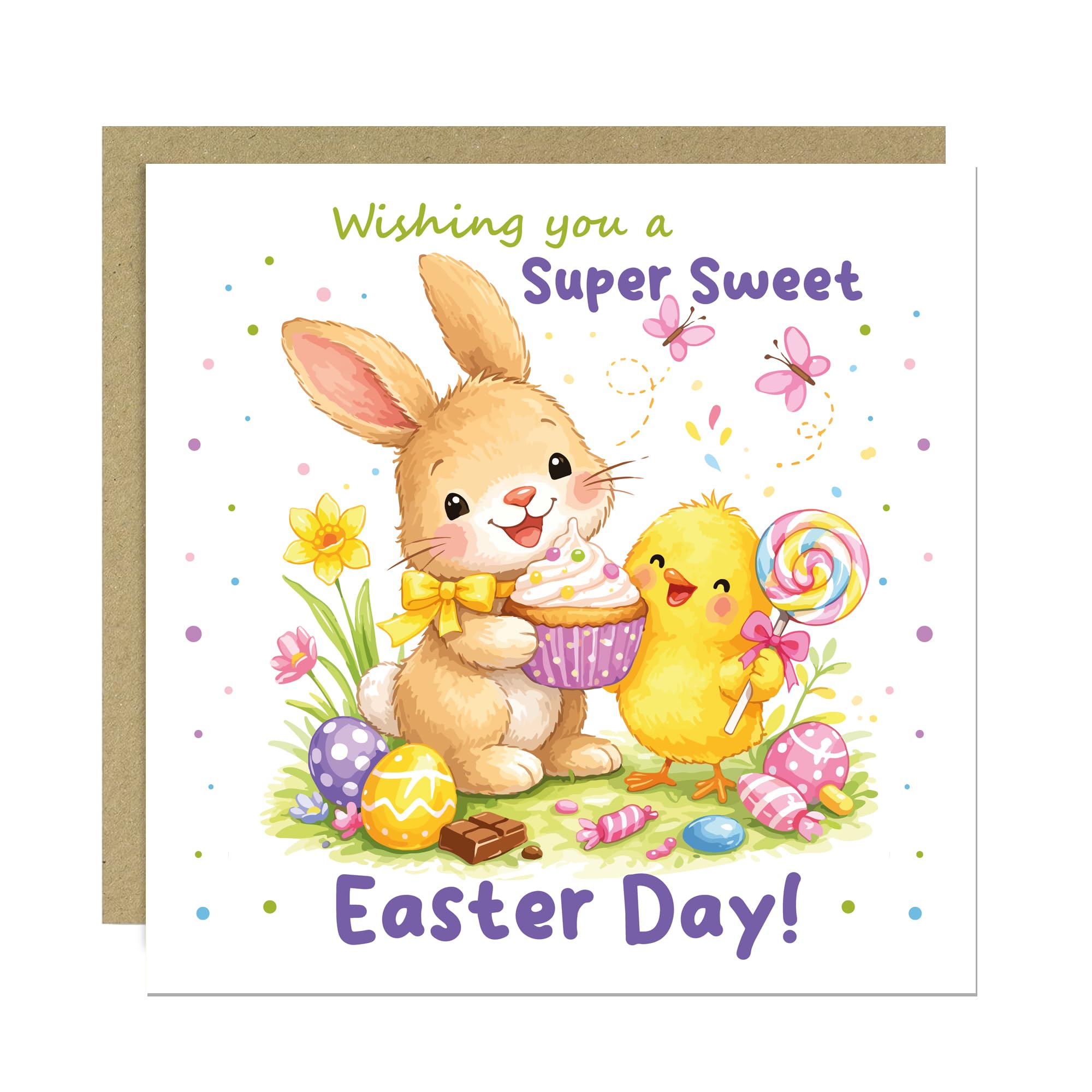 RED OCEAN Wishing You A Happy Easter Card For Kids Children, Easter Card For Son Daughter Grandson Granddaughter, Spring Easter Bunny Cards 145x145mm With Kraft Envelope