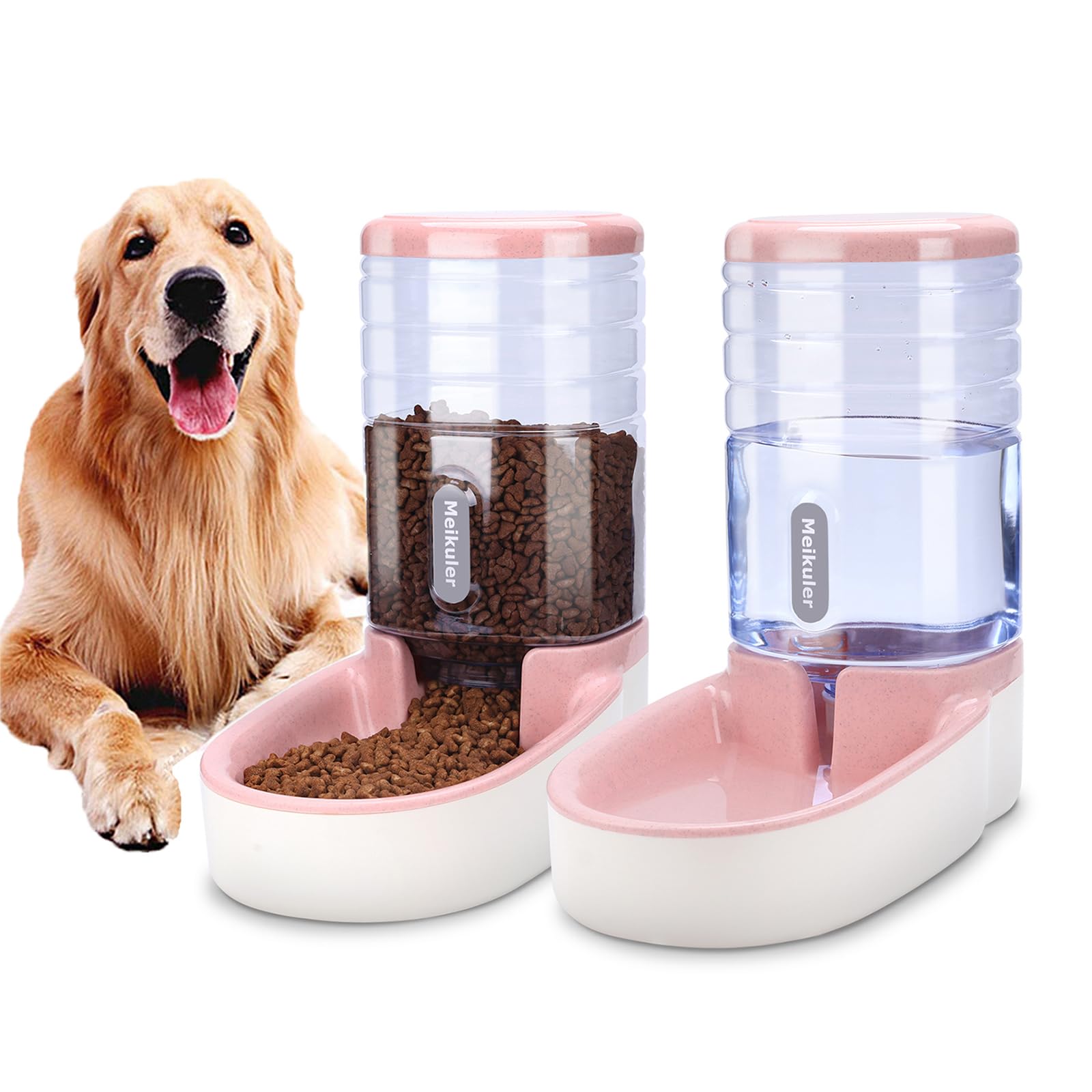Distributore automatico di cibo da 3,8 l, con pala, dispenser di acqua da 3,8 l, mangiatoia per cani, gatti, animali domestici (rosa)
