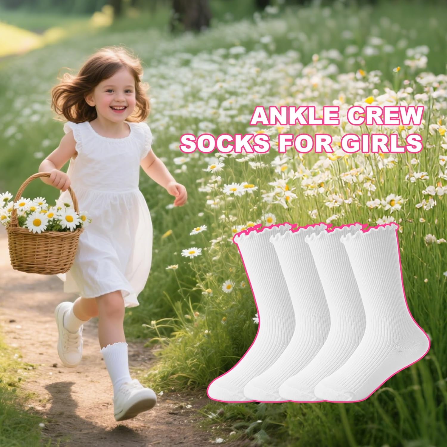 BISOUSOX Girls Socks 6-8 Years Old White Ruffle Socks Cute Crew Frilly Ruffled Kids School Dress Sock for Girls 8-10 12 - Image 8