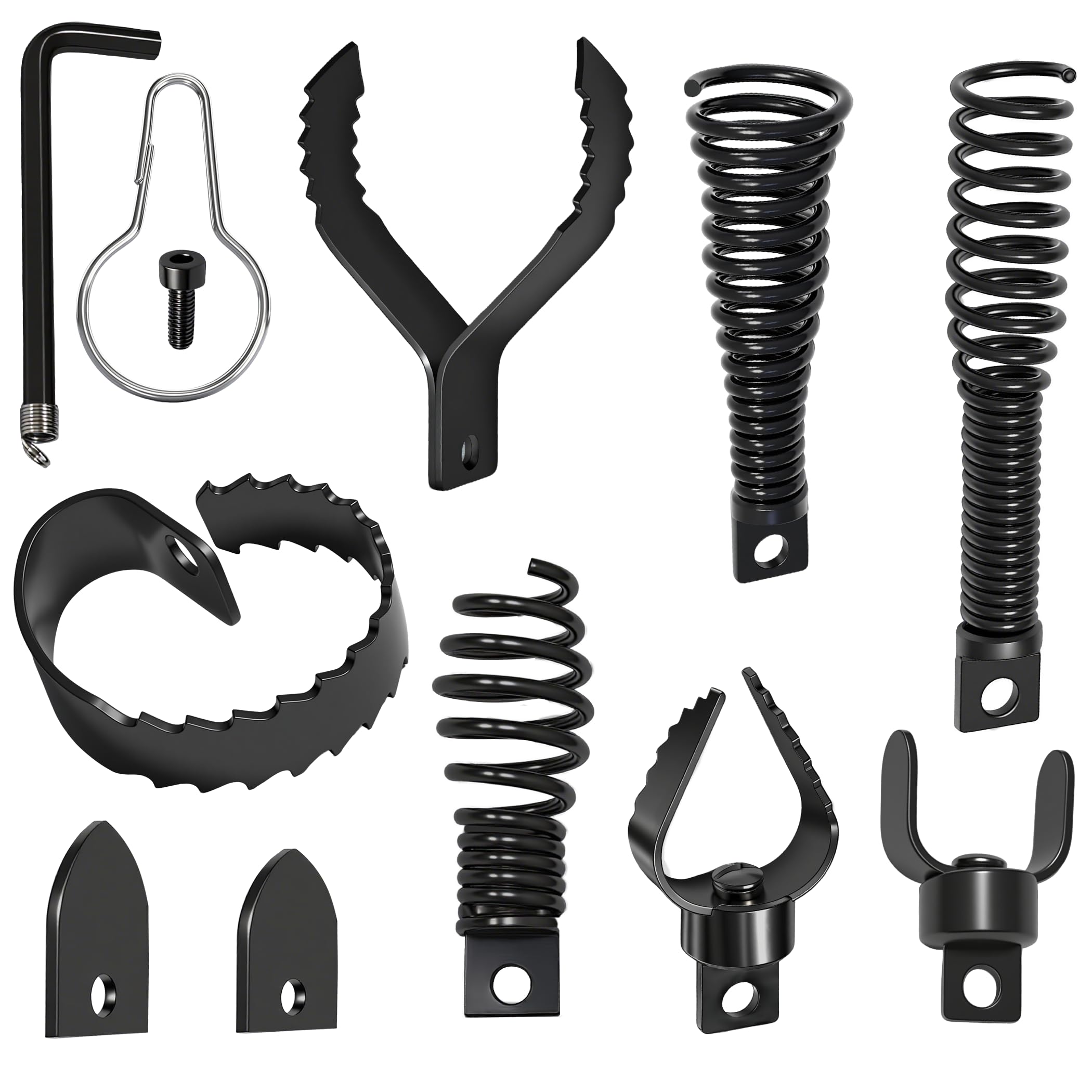 9 accesorios de taladro de serpiente, cabezal de corte combinado de limpiador de drenaje, cortador de raíz para limpieza de drenaje, utilizado en máquina de limpieza de drenaje de CA de 50 a 100 pies