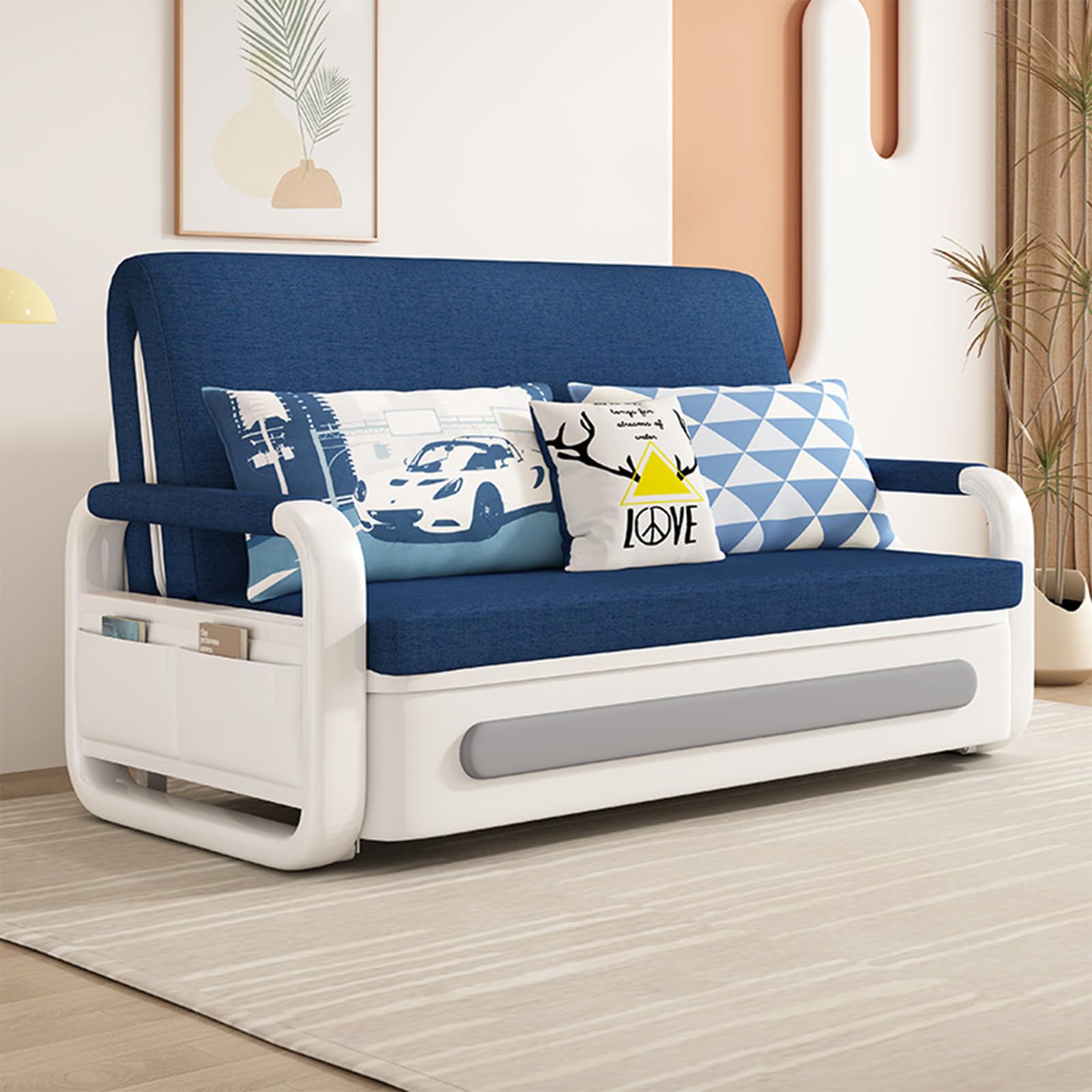 Foldable Sofa Bed - Modern Style Living Room and Bedroom Comfortable Sofa with Storage - Double-Seat Multi-Functional Soft Sofa (blue, 128CM)