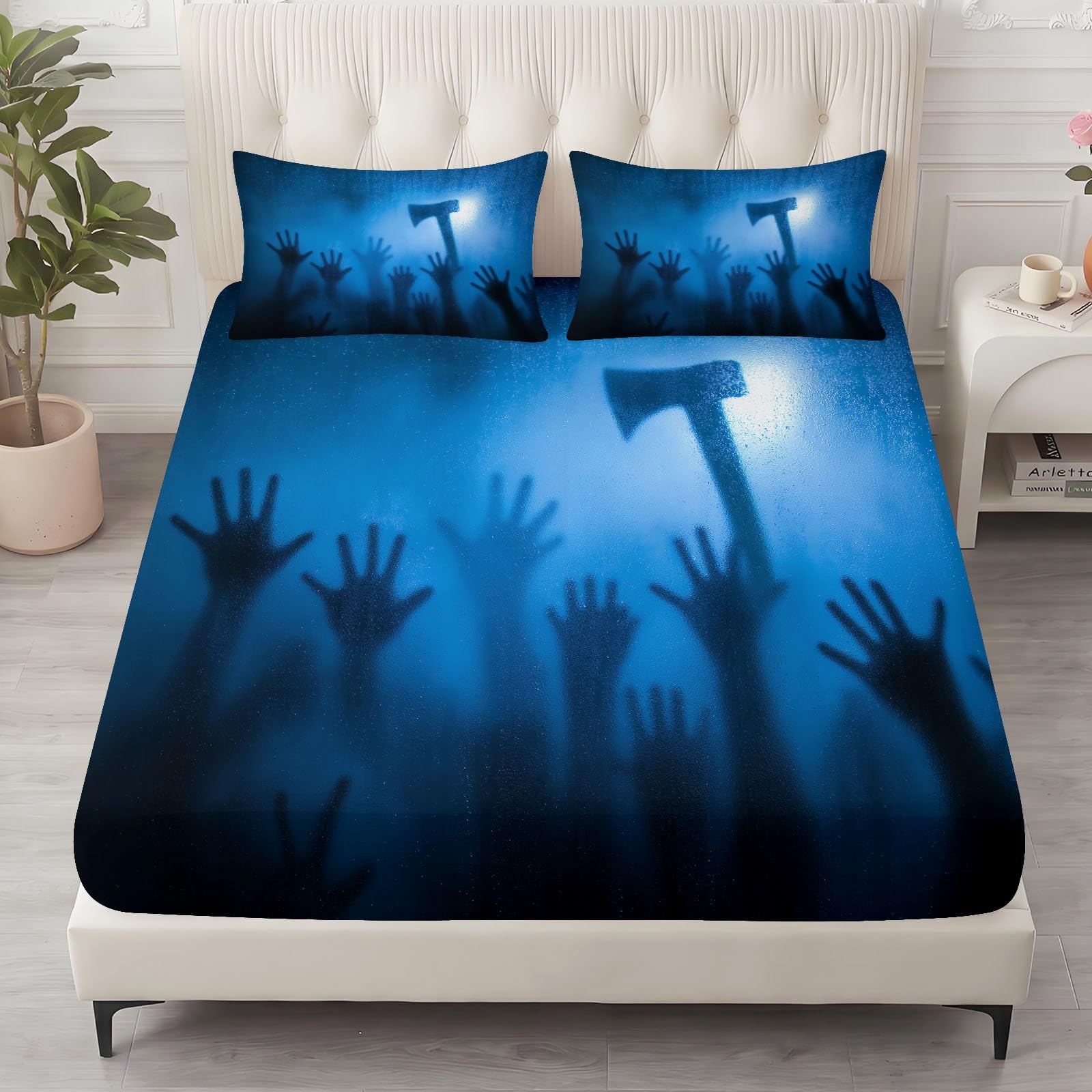Set di lenzuola con angoli profondi 30 cm, finestra con ascia, in morbida microfibra spazzolata, traspirante, resistente allo sbiadimento, set di lenzuola con angoli per letto super king size 180 x