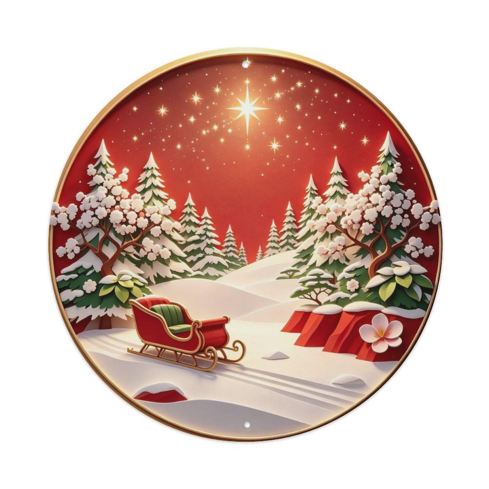 Christmas Sleigh North Pole Metal Tin Sign Plaque