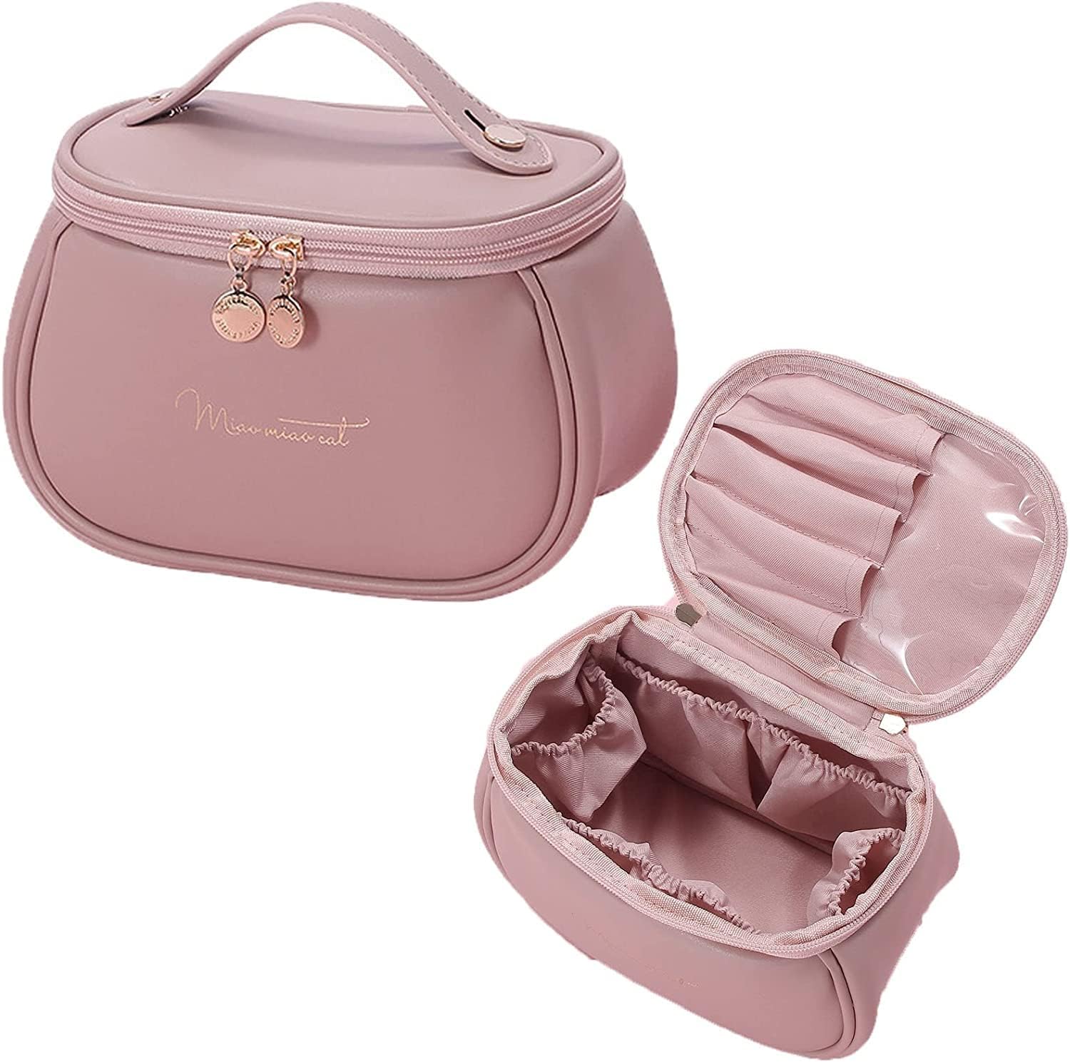 Makeup Bag for Women, Large Capacity Cosmetic Organizer with Handle, Portable Travel Toiletry Bag with Divider, Leather Makeup Brush Case for Girls, Beauty Storage Pouch-image-26