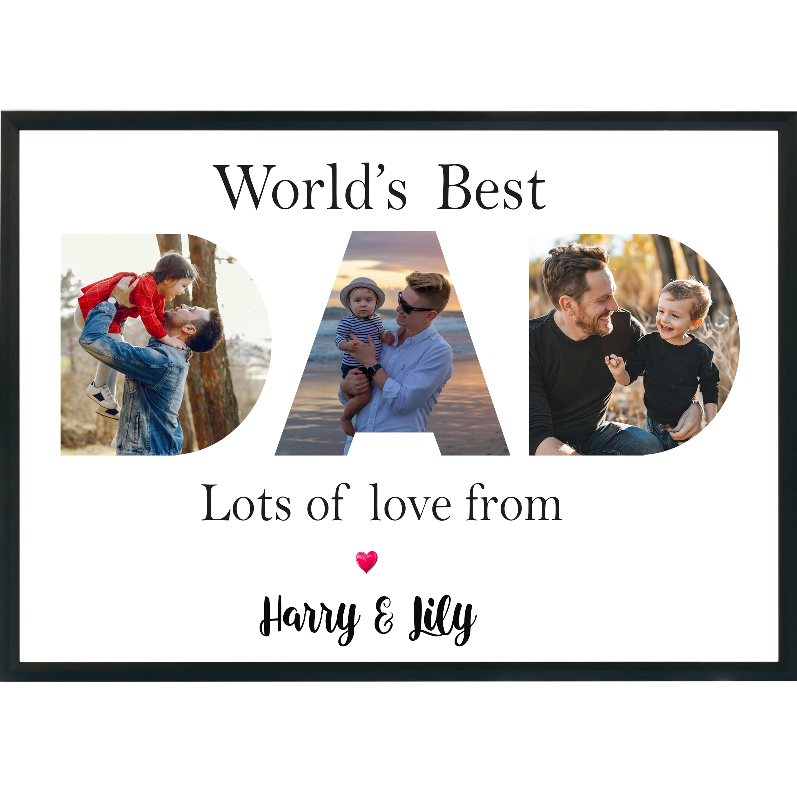 Personalised Father's Day Prints, Framed With DAD Photos Inside The Letters With A Special Message Presents For Dad, Grandfather, Birthday, Christmas, Fathers Day A4, A3, A2, A1 Unique Daddy gifts