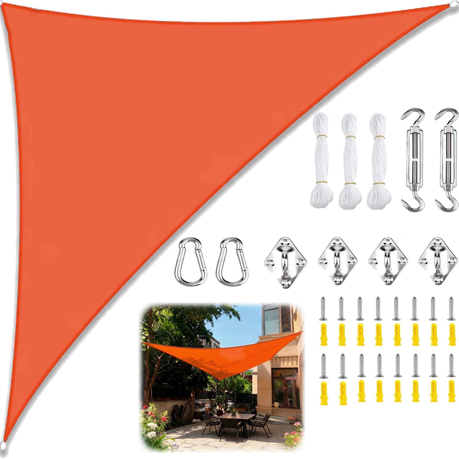 Sun Shade Sail Triangle Waterproof, Sunscreen Awning Canopy with Rope Fixing Kits