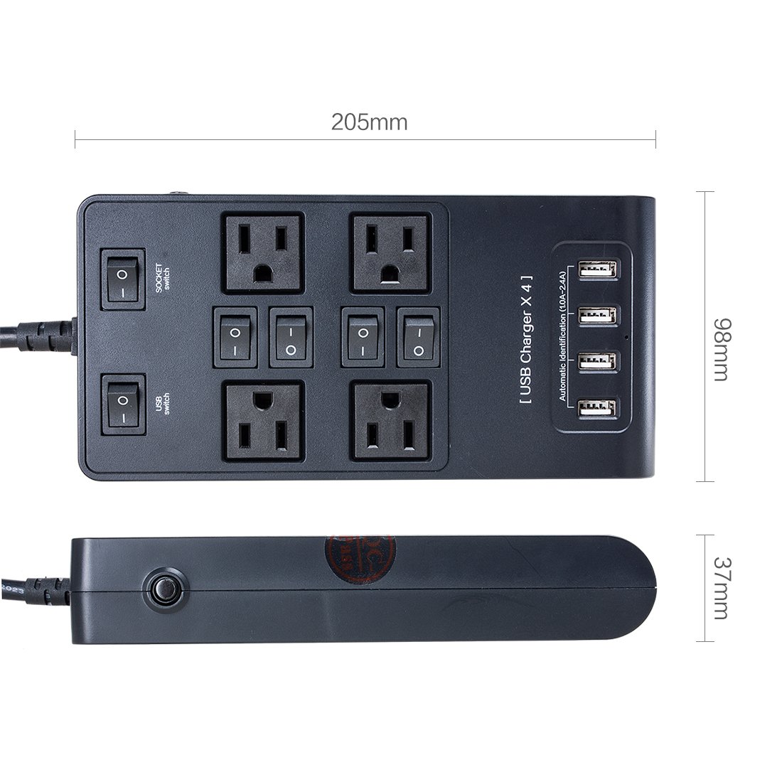 Aexit AC95-240V US 4 US Prise 4 USB Chagers Prise de charge intelligente Câble 5 pieds Noir (e3e240044dcd25da6808eeb81cea5fb9)