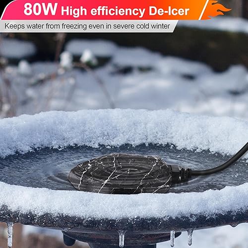 Miniatura 16 de Saillong Descongelador de baño para pájaros, roca calentada, sumergible de 80 W, calentador de agua de invierno controlado termostático con base