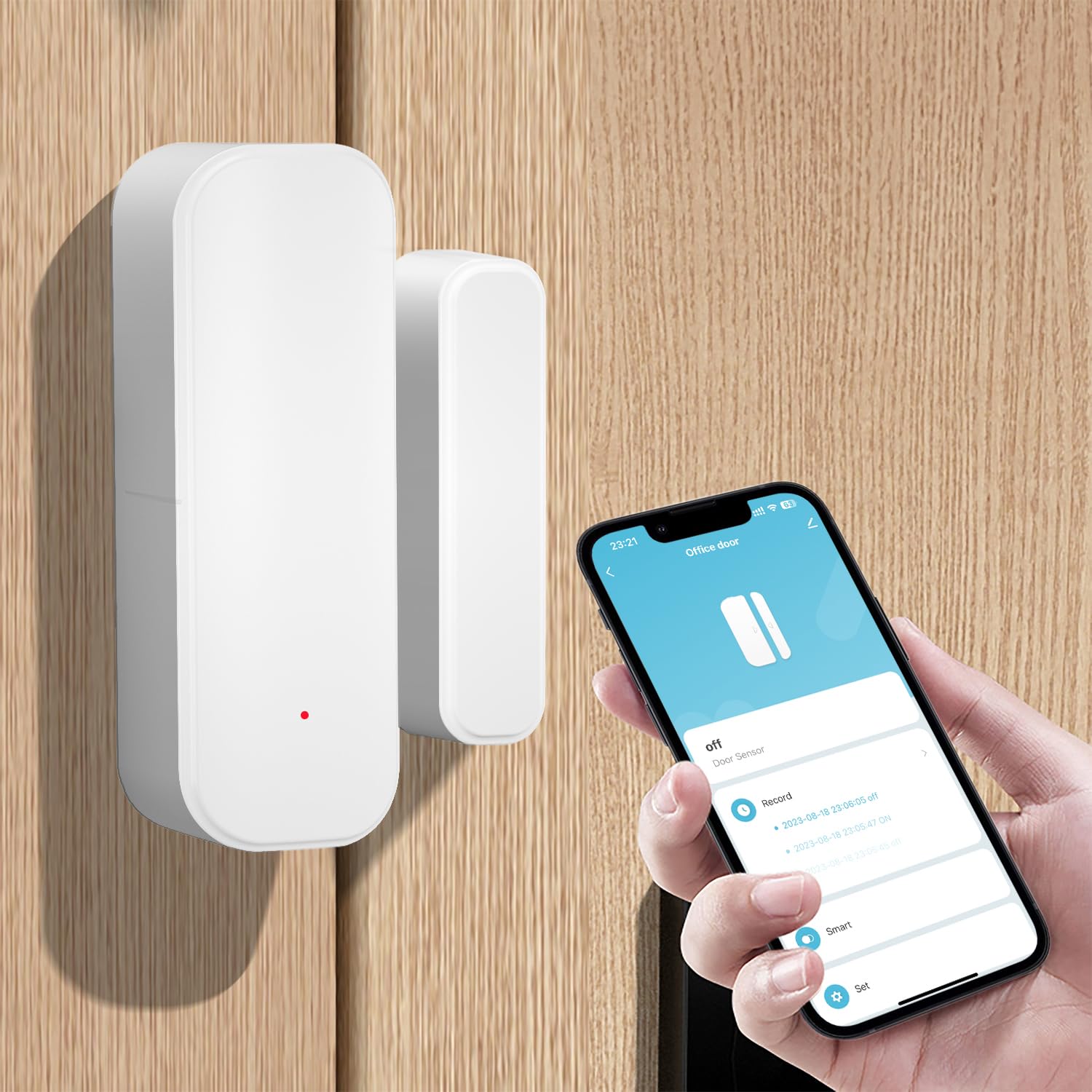 Wireless door sensor with no wiring for home safety
