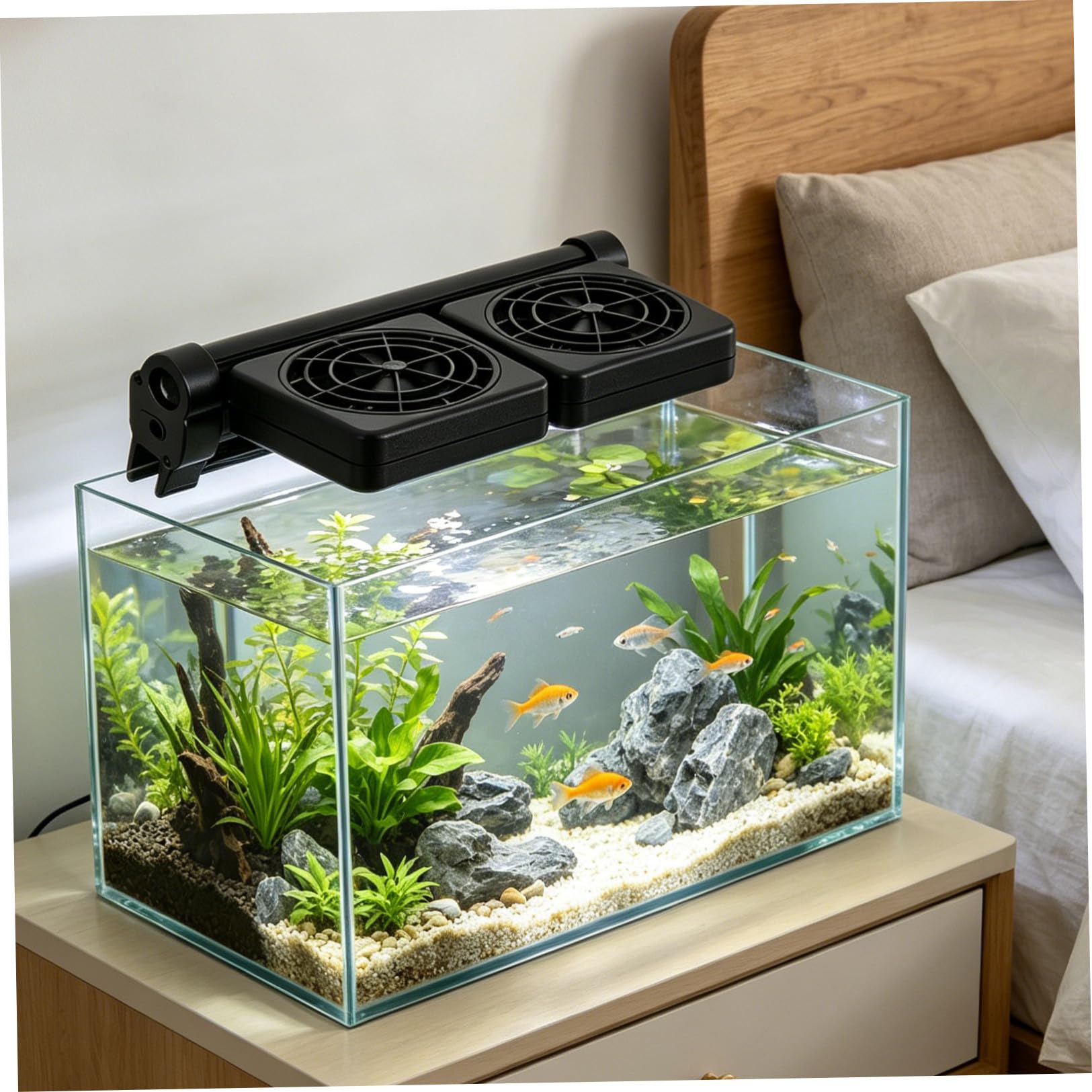 CHILDWEET Ventilador de Enfriamiento para Acuario 2x1, 9 W Abs Negro