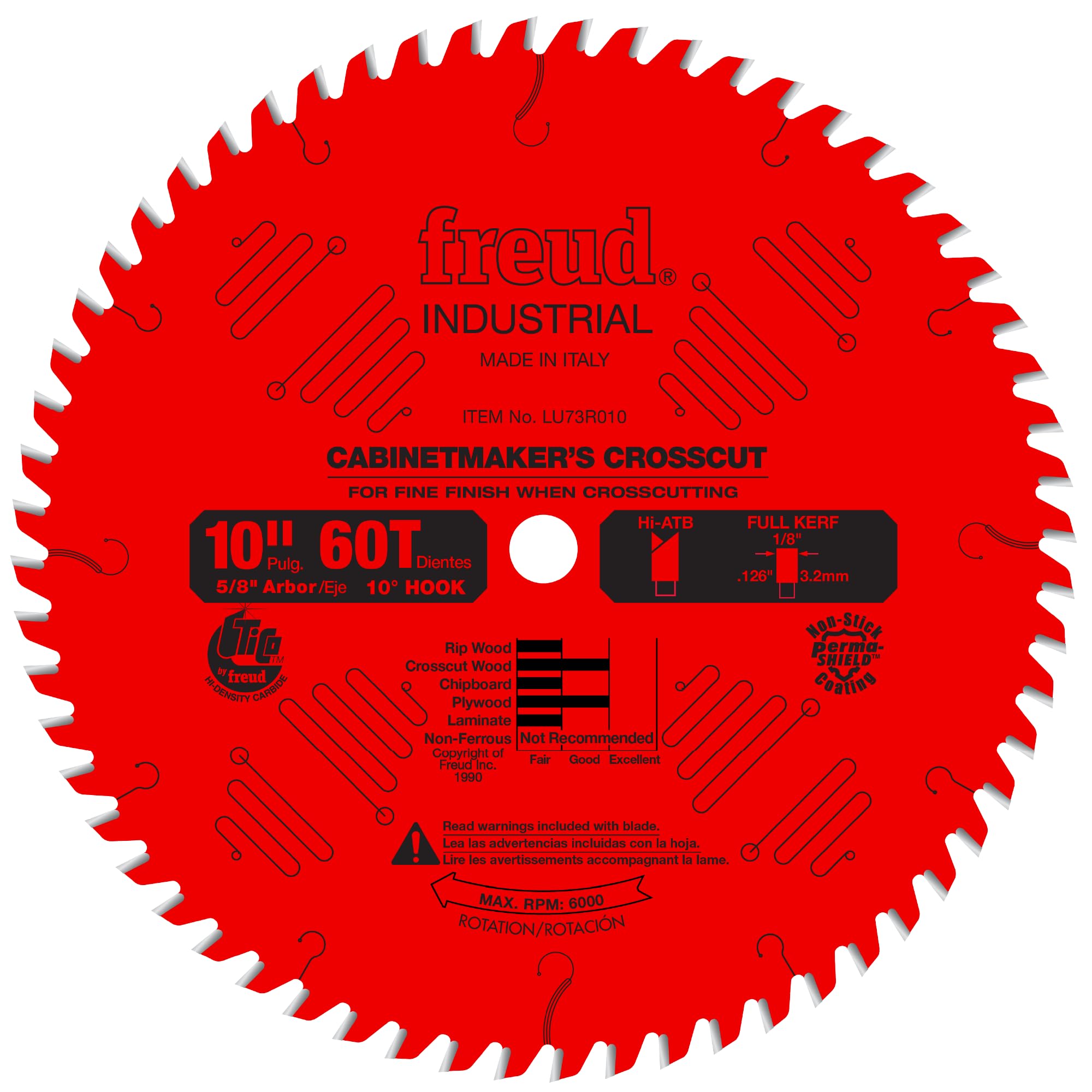 Freud Cabinetmaker’s Crosscut Saw Blade with TiCo Hi-Density Carbide Crosscutting Blend for Maximum Performance - 10" Diameter, 60 Teeth, Hi-ATB Grind