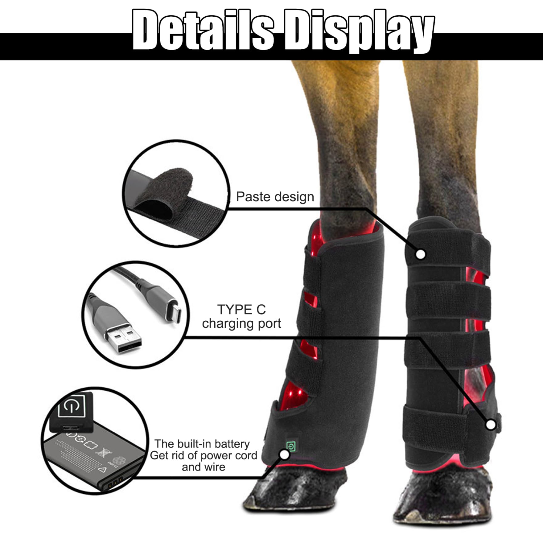 Jorzer Cinturón de luz roja, Envoltura de luz roja LED infrarroja de 850 NM y 660 NM, infrarrojo portátil portátil para músculo de Caballo de Pata de Caballo, Derecha-