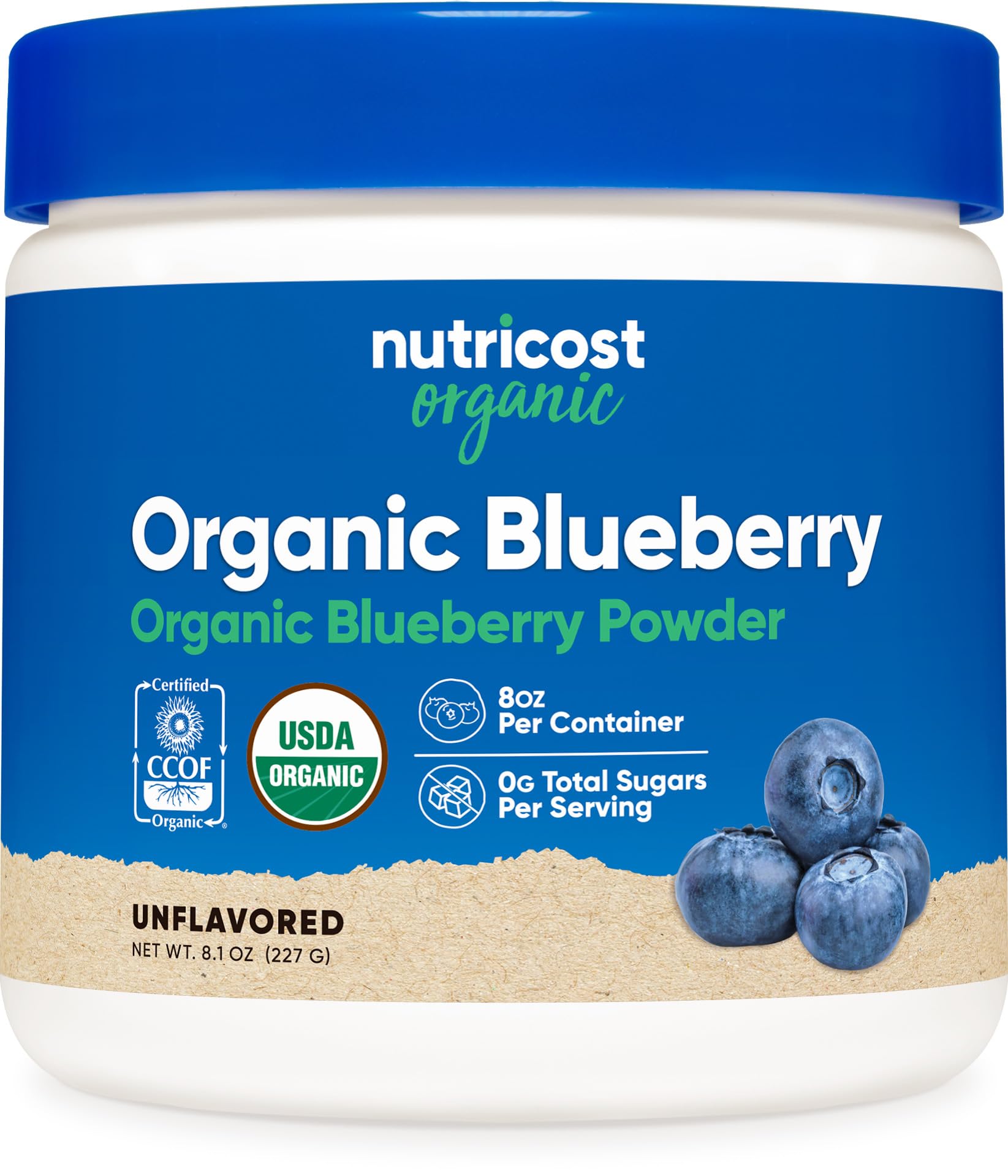 Nutricost Organic Blueberry Powder 8oz (227 Grams) - Pure, Gluten Free, Non-GMO, from Whole Freeze-Dried Organic Blueberries