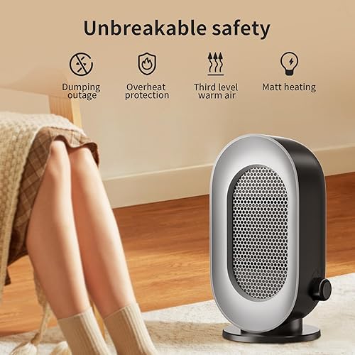 Miniatura 8 de Calentador de espacio portátil para uso en interiores, calentador eléctrico pequeño con 3 modos, calentamiento rápido, funcionamiento silencioso,