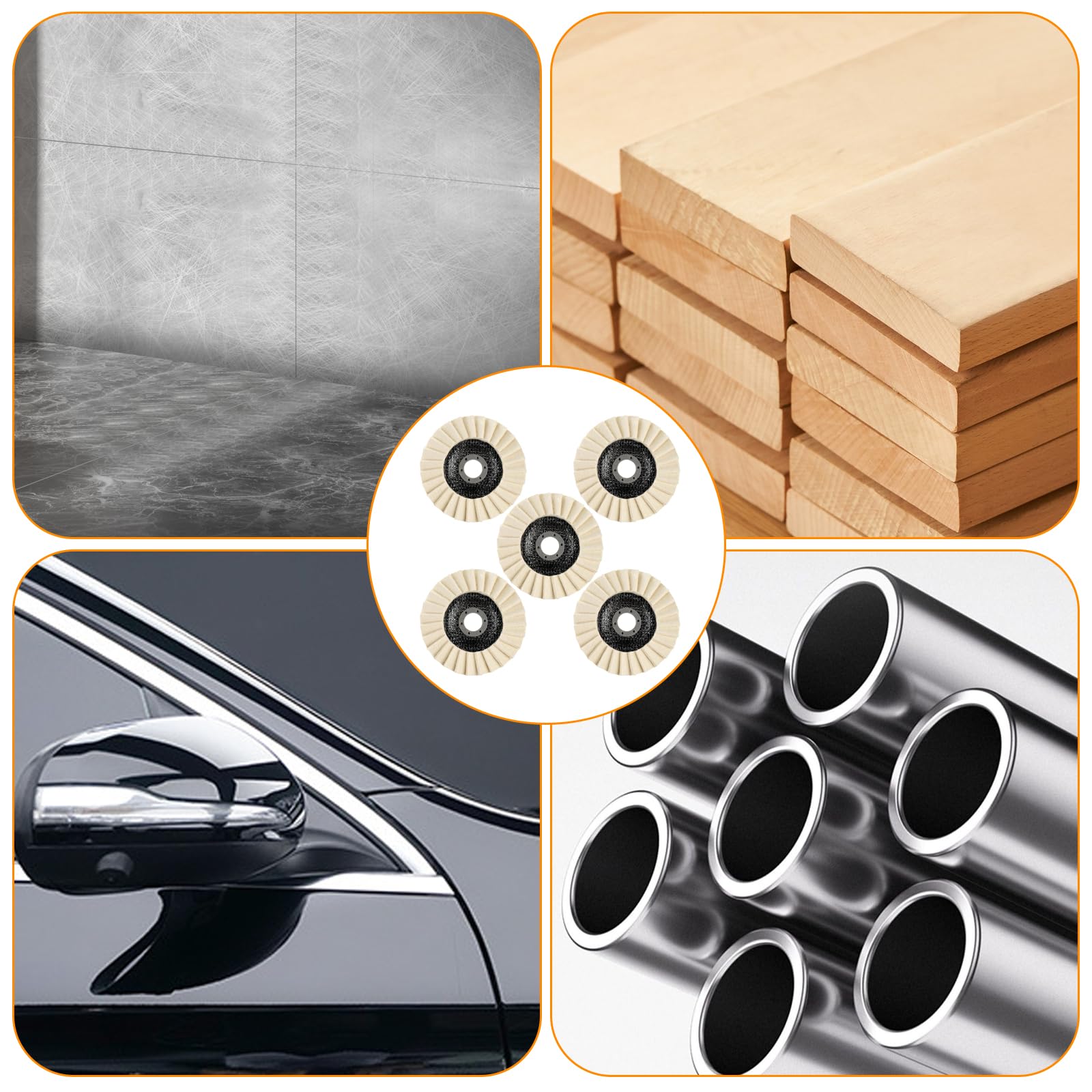 5 dischi per lucidatura in feltro, 125 mm x 22,2 mm, per smerigliatrice angolare Flex Lucidatura, dischi in feltro di lana per levigare e lucidare vernice, legno, acciaio inox e plastica
