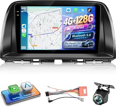 [4+128G] Android Radio for Mazda CX5 CX-5 CX 5 2012-2015 9 inch InCell IPS Touchscreen Mazda CX5 Radio Upgrade - Wireless Carplay & Android Auto, 5G/WiFi, GPS, BT 5.0, Custom Homepage + Backup Camera