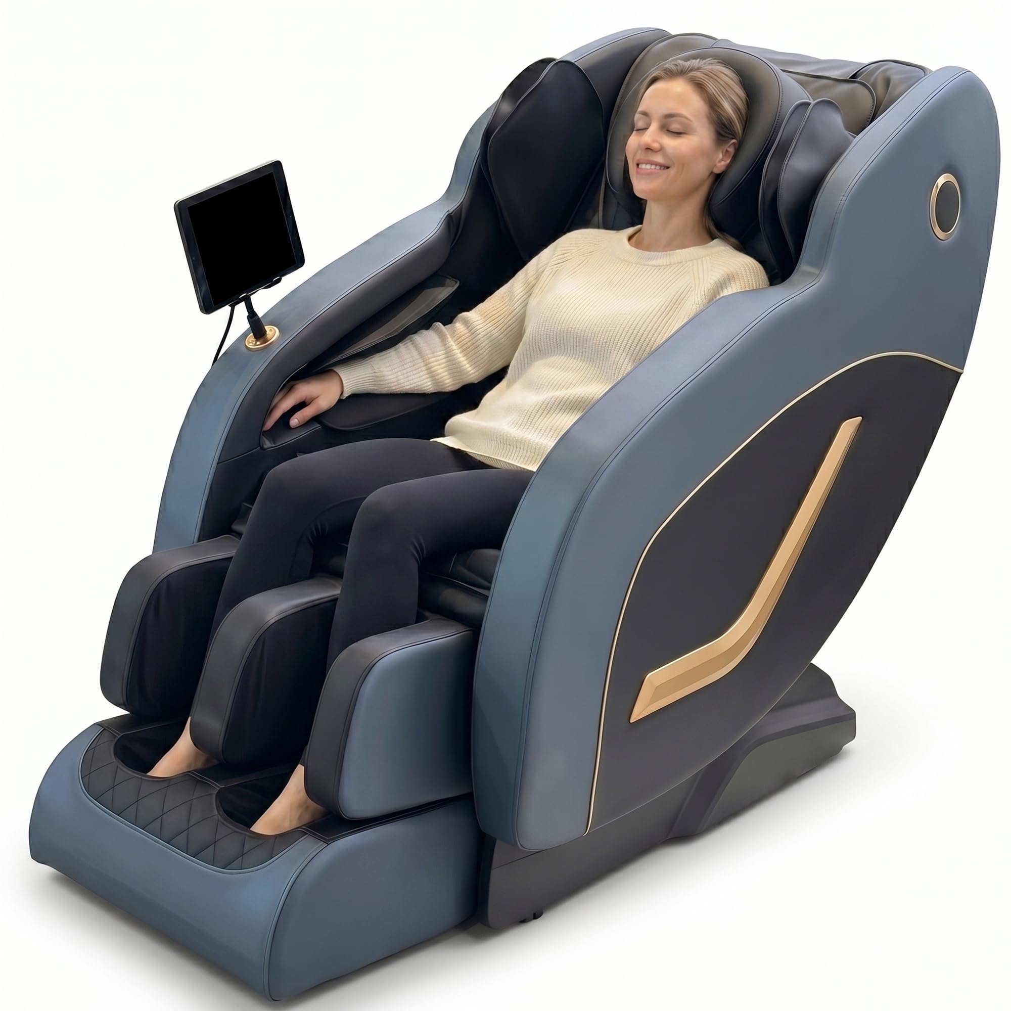 Sillón de Masaje 3D Profesional con Pantalla LCD, Gravedad Cero, Calor en Cintura y Piernas, 10 Programas y 6 Técnicas, Presoterapia con Airbags, Diseño Compacto sin Instalación