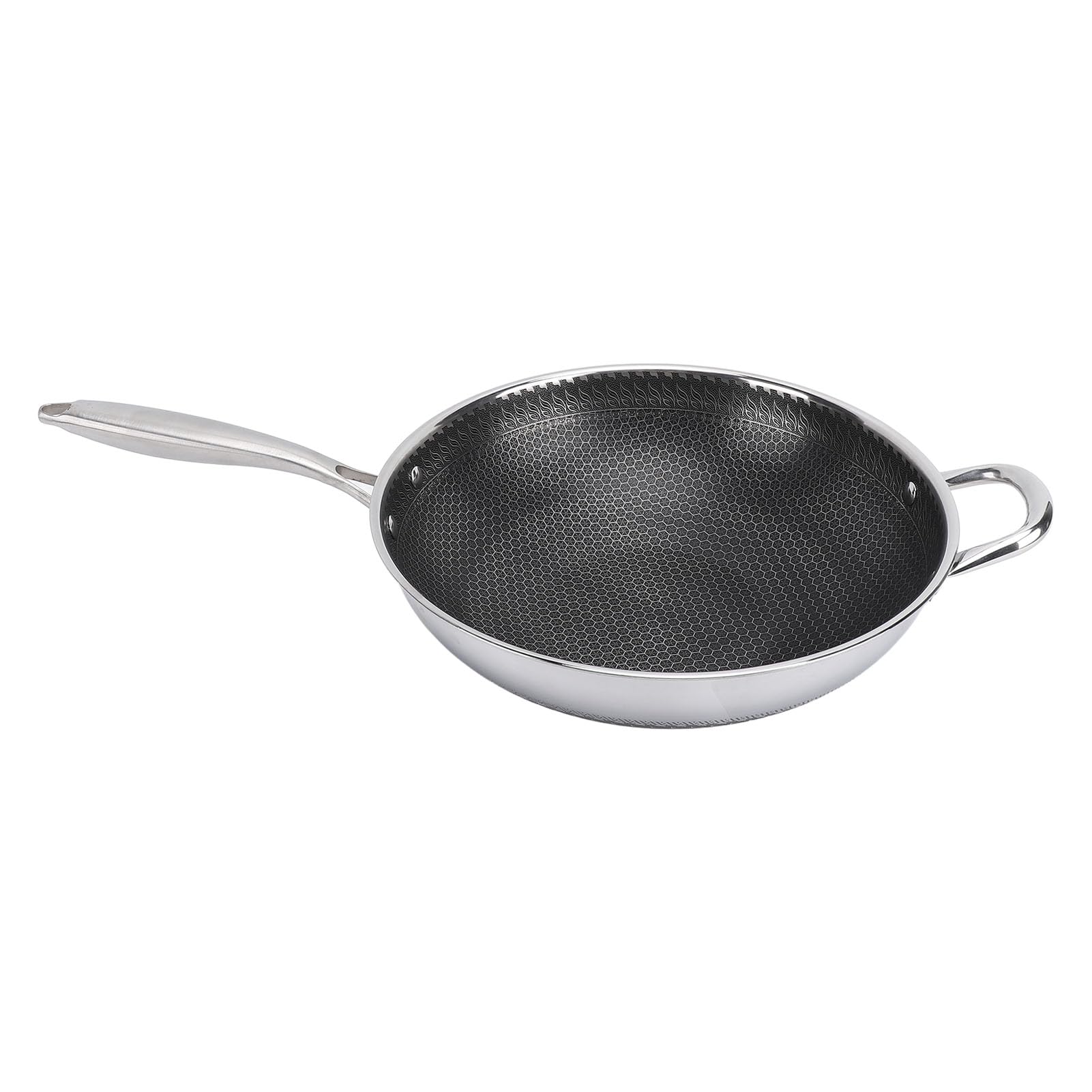 YUYTE Padella Antiaderente Wok in Acciaio Inossidabile 304 per Piano Cottura a Induzione - Padella Profonda 32 Cm con Manico Ergonomico