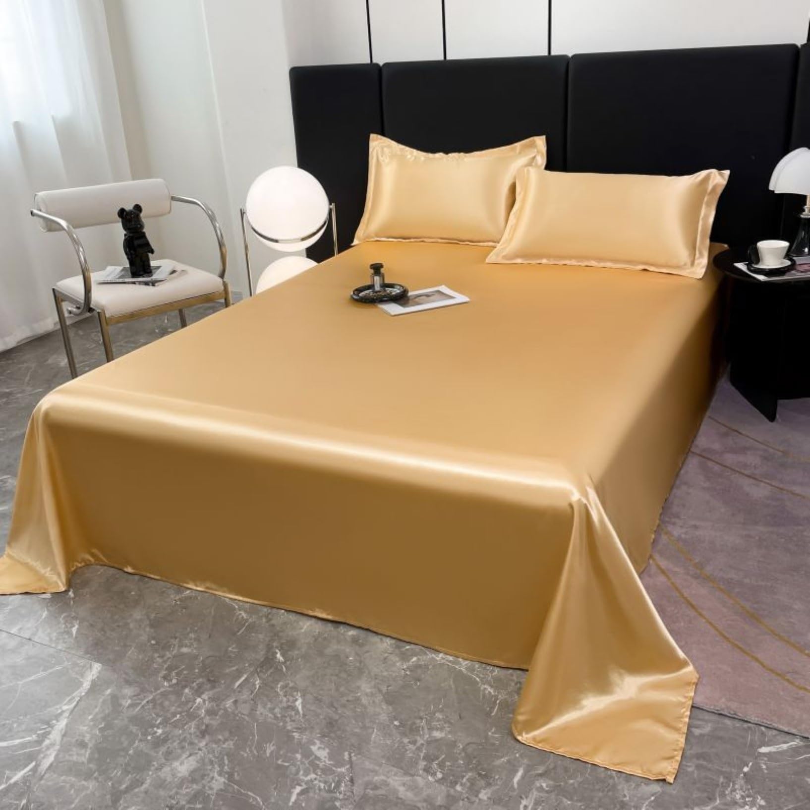 Draps et taies d'oreiller soyeux luxe pour lit double de prestige