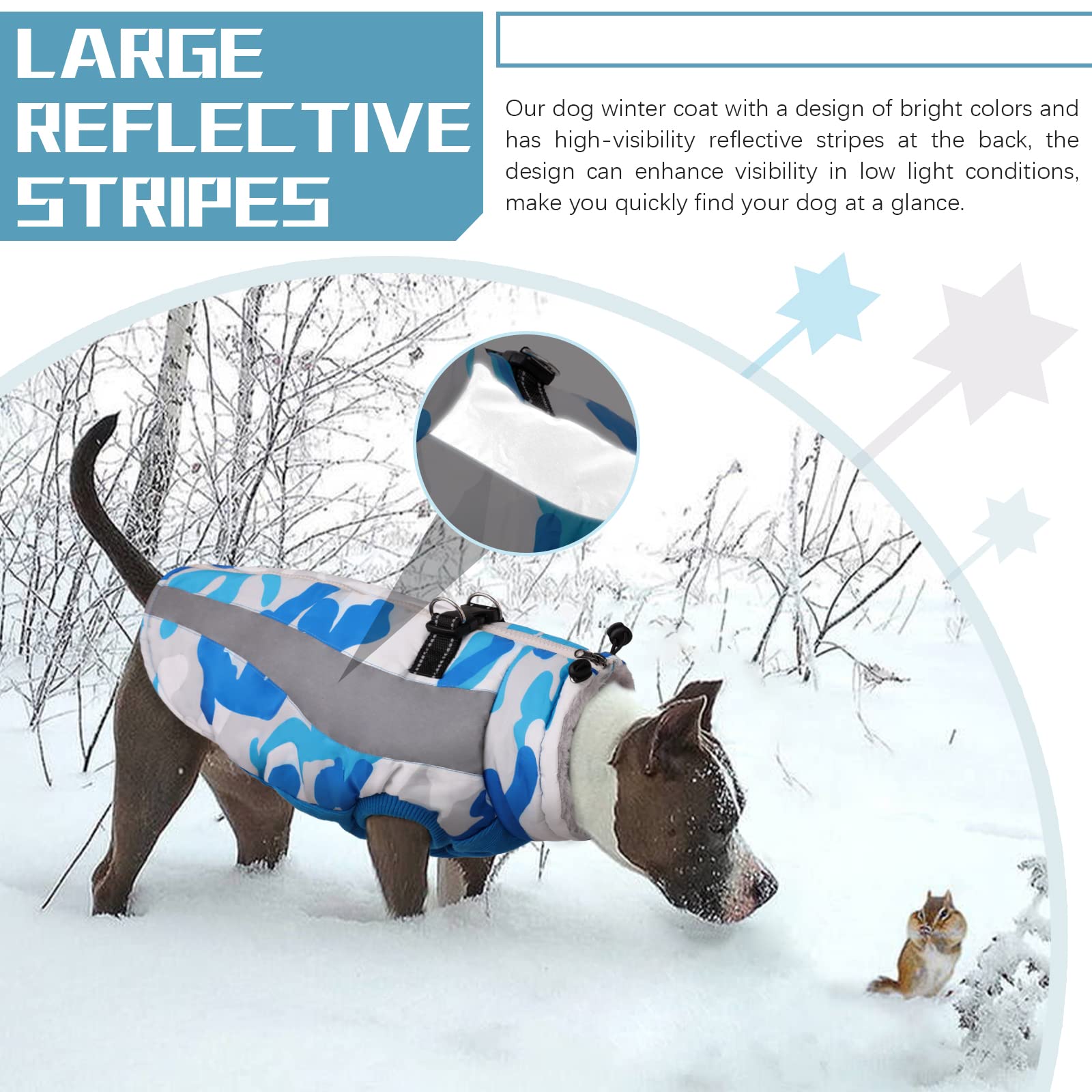 Hjyokuso Cappotto Cane, Cappottino Cane Per Piccoli, Medi e Grandi Cani, Vestiti Per Cani Impermeabile e Caldo, Cappottino Imbottito Per Cane Con Strisce Riflettenti e Cerniera - Blu XXL