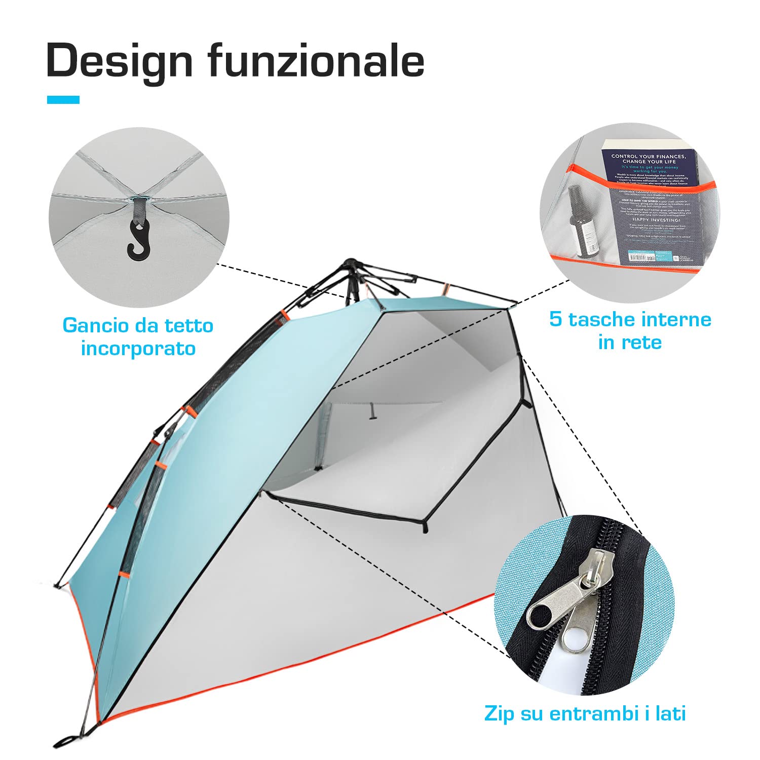 Active Era Tenda da Spiaggia di Lusso - Tenda da Sole per 3-4 Persone con Tecnologia Easy Pitch e Protezione Solare UPF 50+ - Pop-Up e Leggera