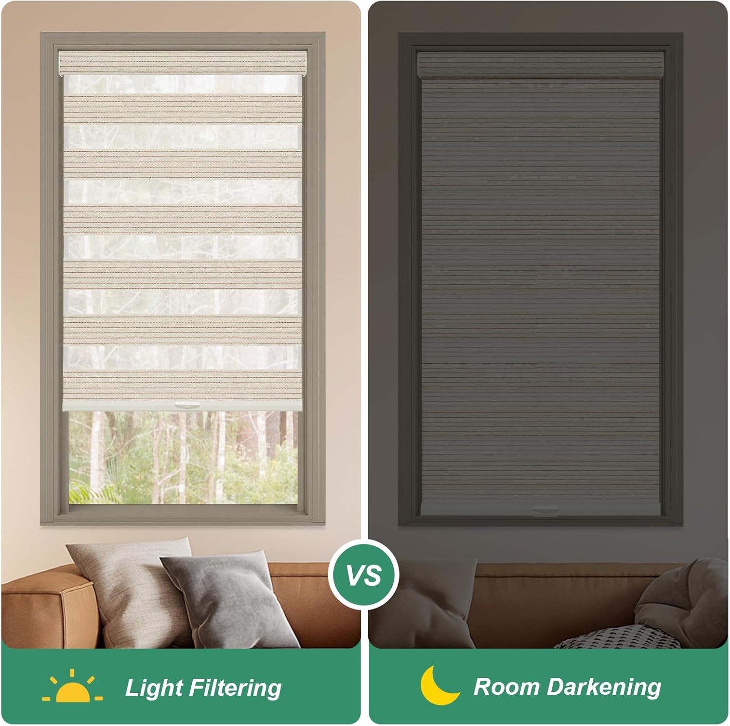 Tonature Natural Woven Zebra Blinds for Windows Cordless Roller Shades Light Filtering Thermal Insulation Blinds for Door with Upgrade Free-Stop System, Living Room, Custom Size, Ivory